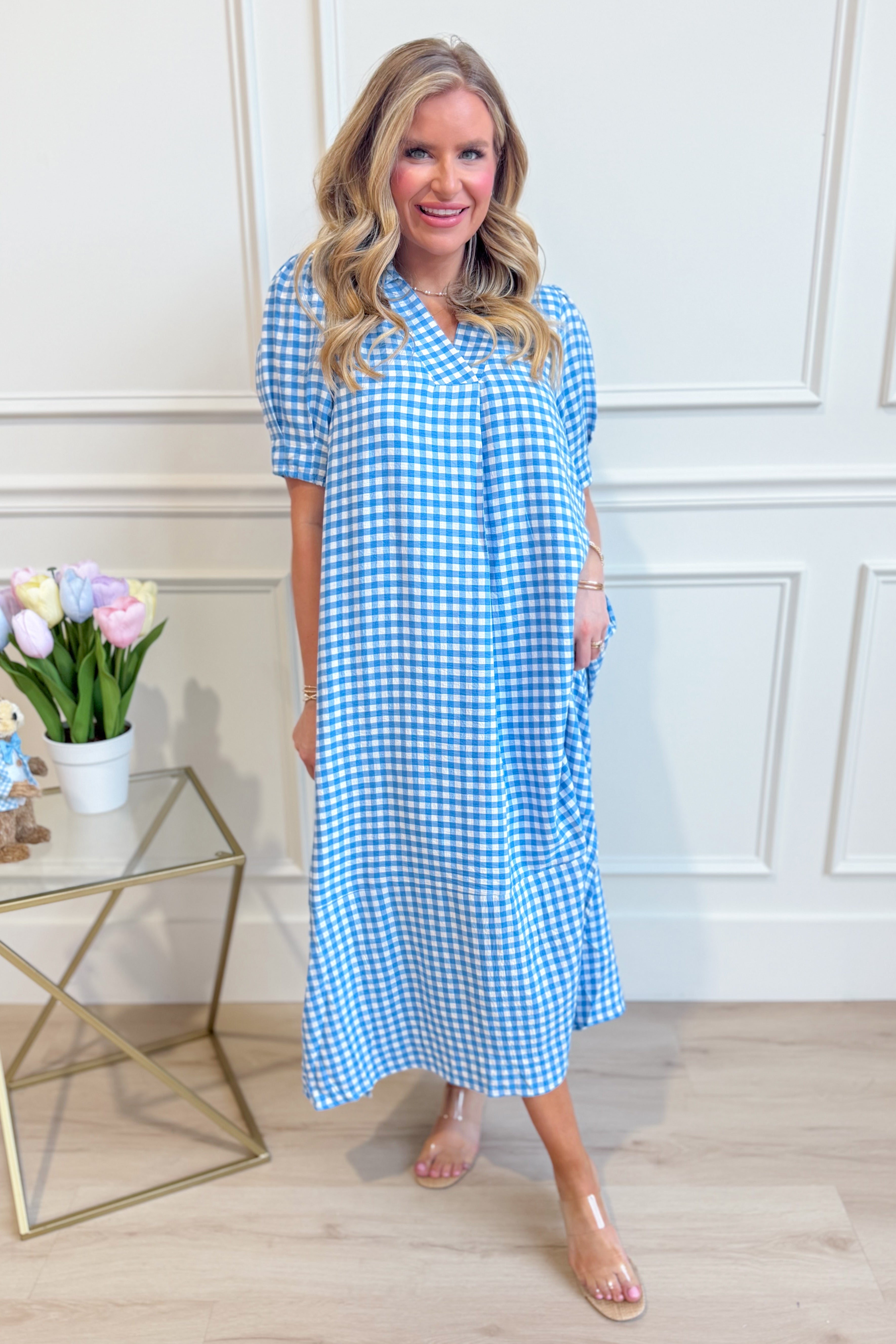 U MGEE USA Tonya plaid printed midi dress, elegant 125 dressy dress with a stylish plaid pattern and midi length, perfect for occasions.