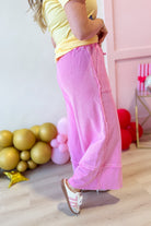 Caris Mineral Washed Upside Down Terry Knit Wide Leg Palazzo Pants - Be You Boutique