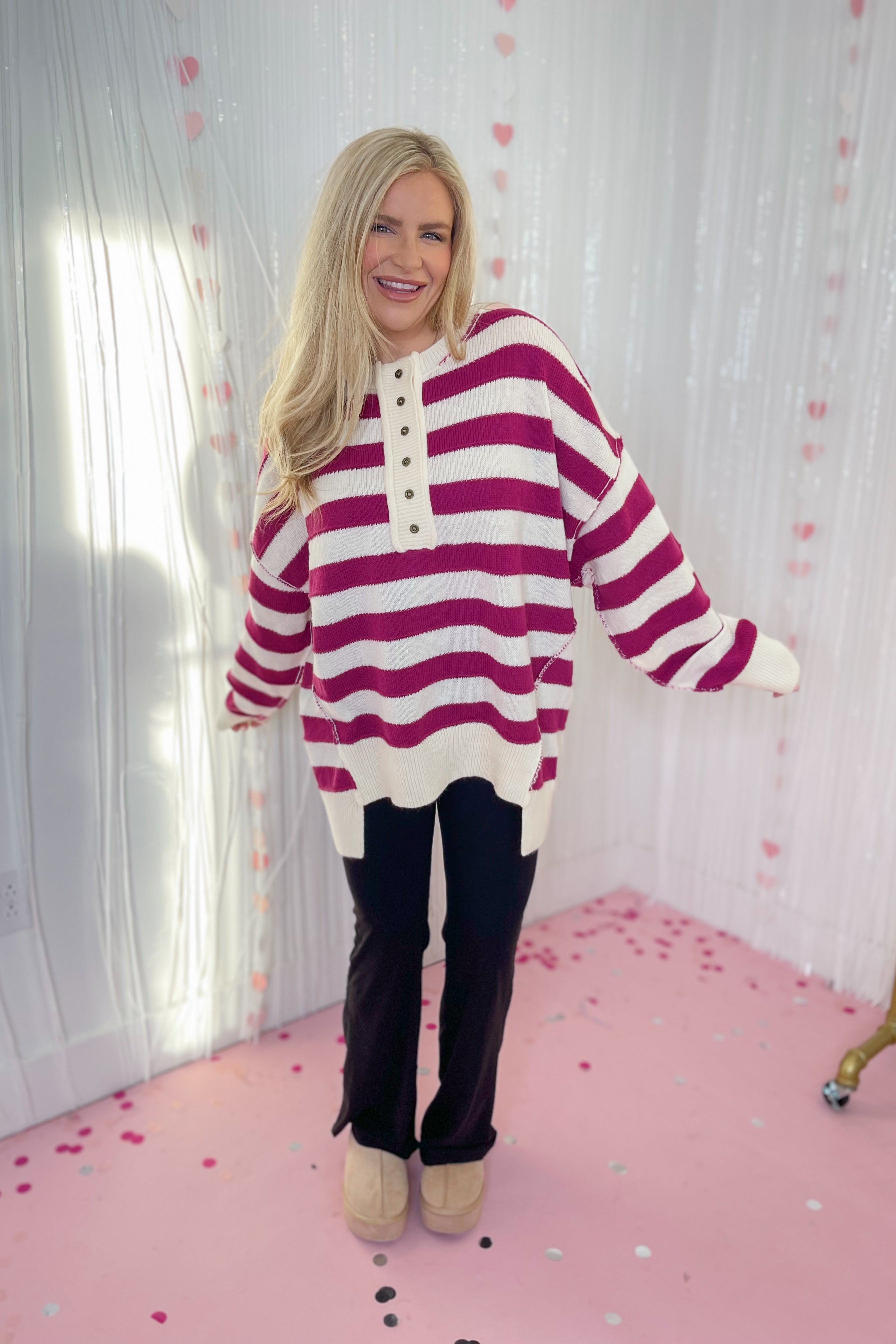 Mia Poly Stripe Loose Fit Oversized Sweater - Be You Boutique