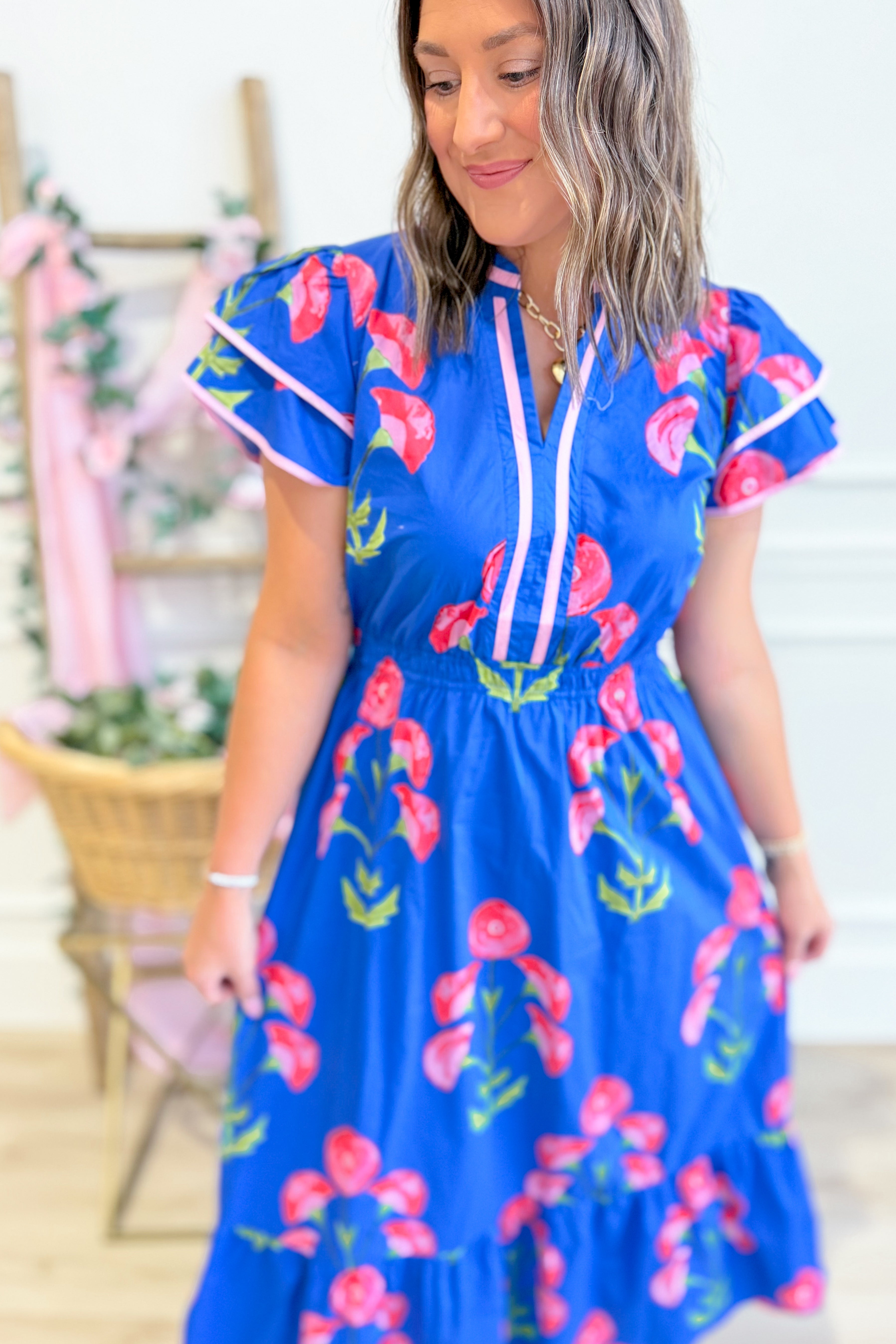 Maybel Floral Flutter Sleeve Dress - Be You Boutique
