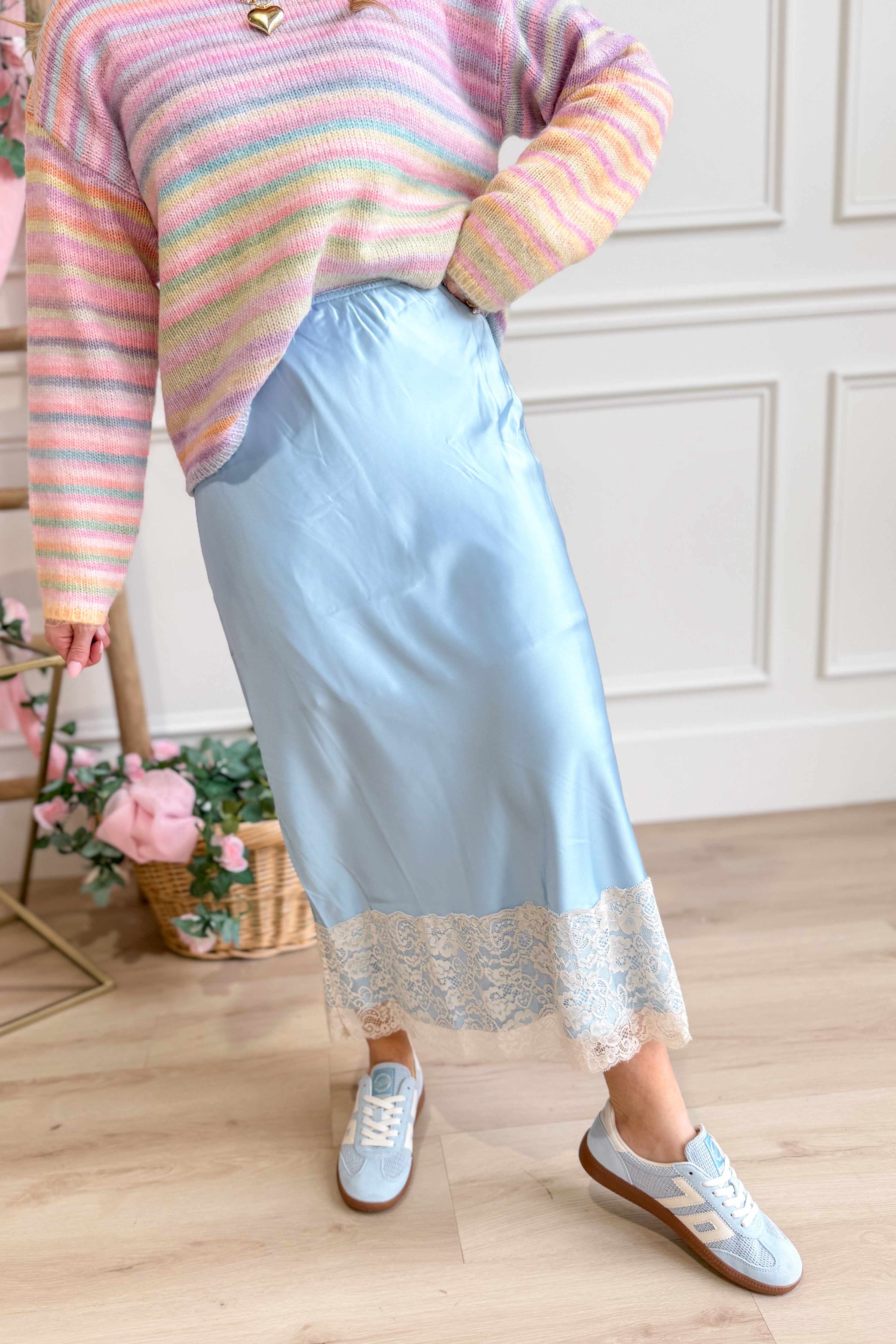 Conrad Silky Satin Lace Trim Skirt - Be You Boutique
