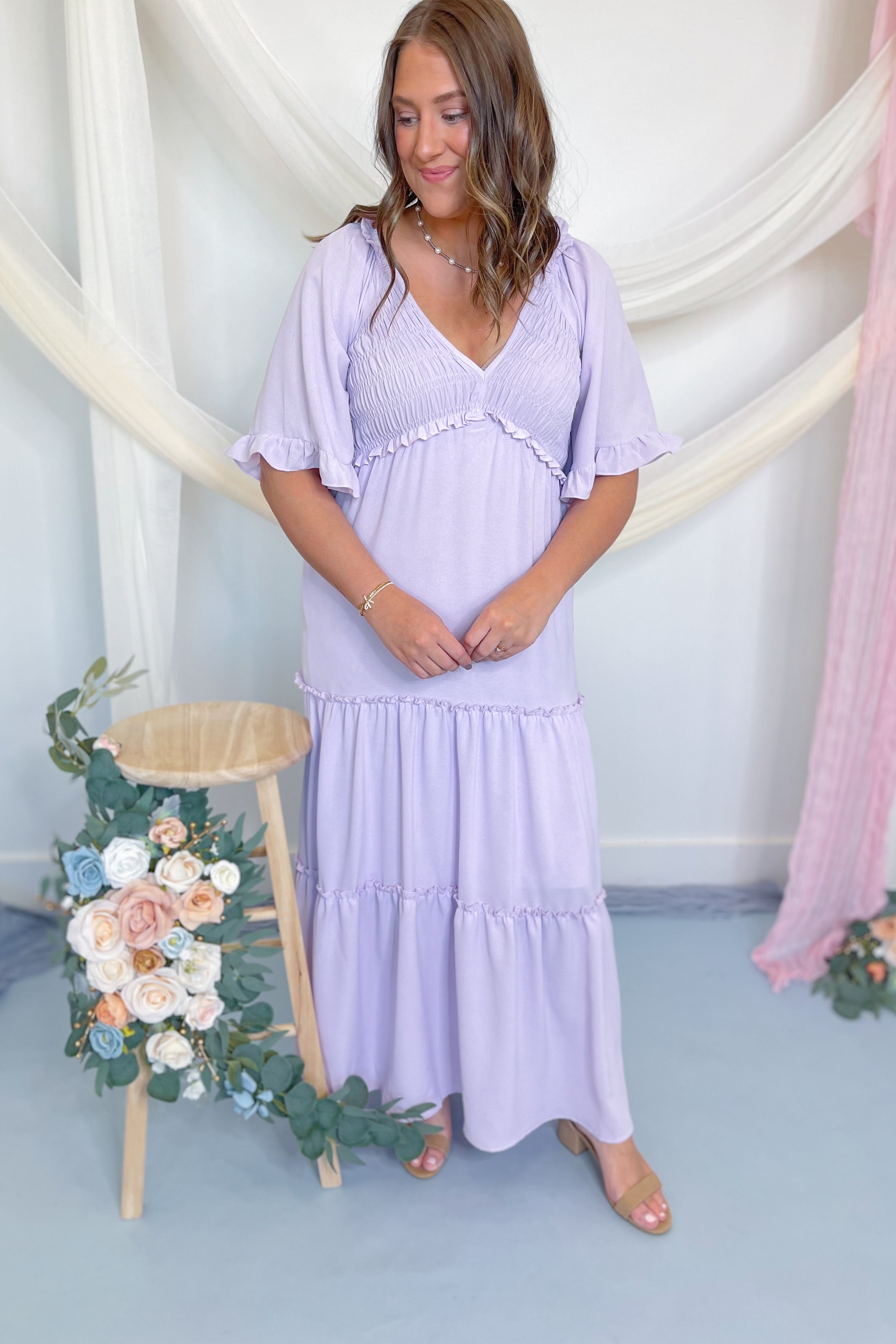 Lettie Flutter Bell Sleeve Maxi Dress - Be You Boutique