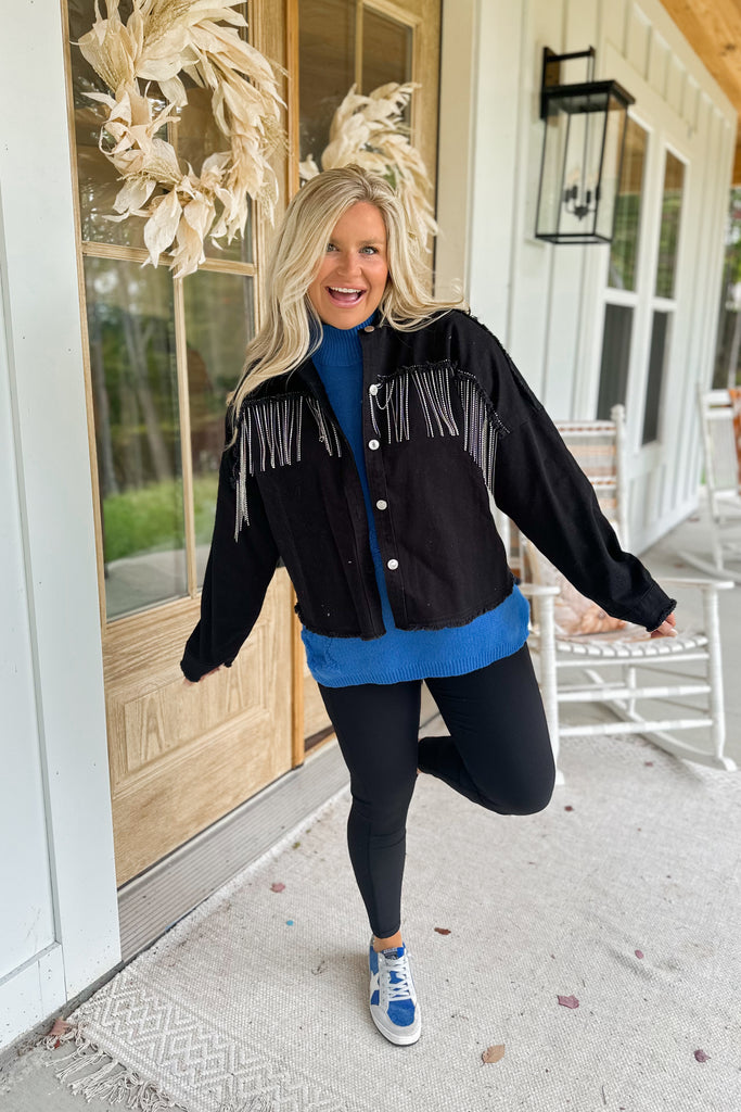 Tanya Tasseled Black Denim Jacket - Be You Boutique