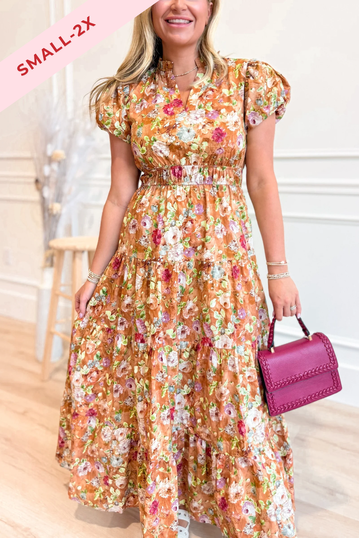 Talara Printed Bubble Sleeve Midi Dress - Be You Boutique