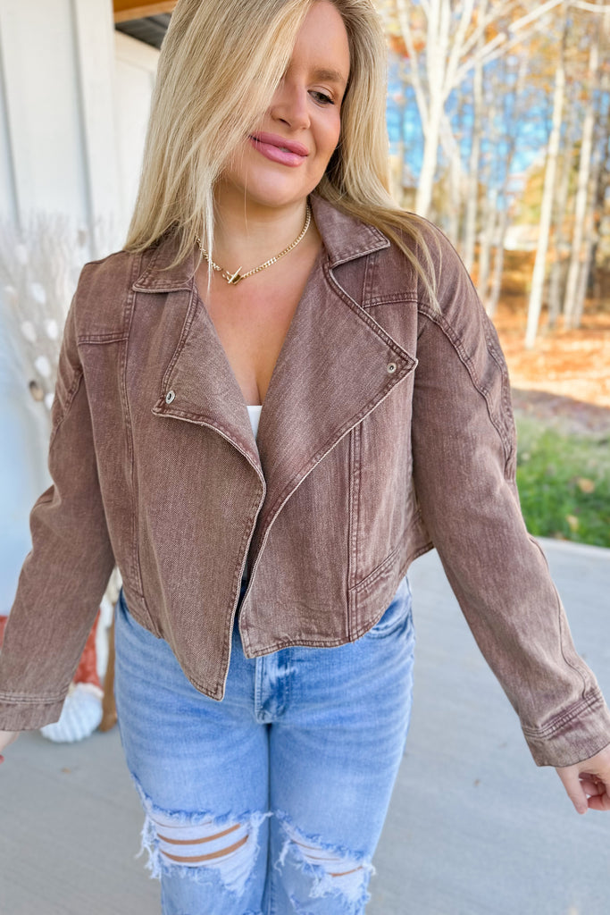 Jess Acid Washed Motorcycle Jacket - Be You Boutique