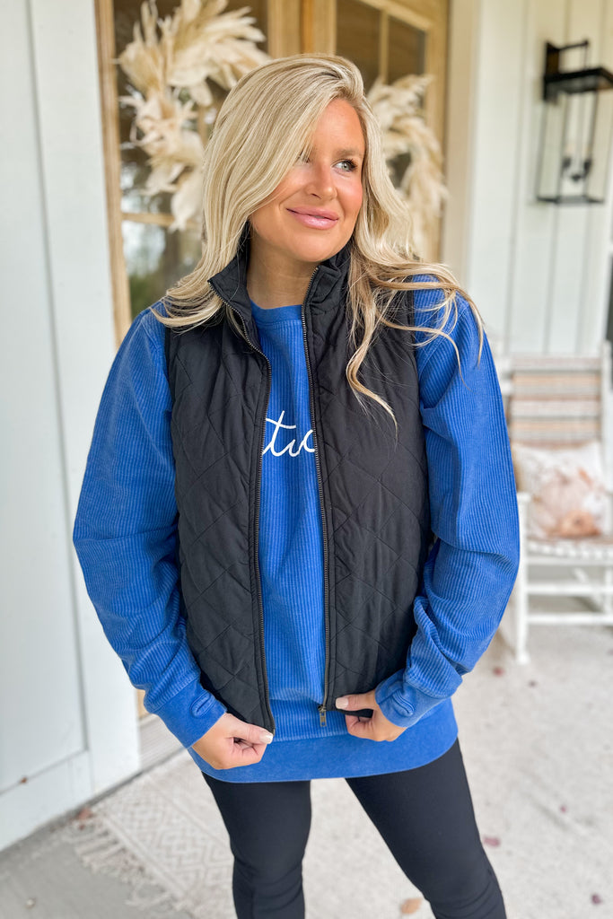 Ethan Sleeveless Quilted Zip Front Vest with Side Slits and Pockets - Be You Boutique