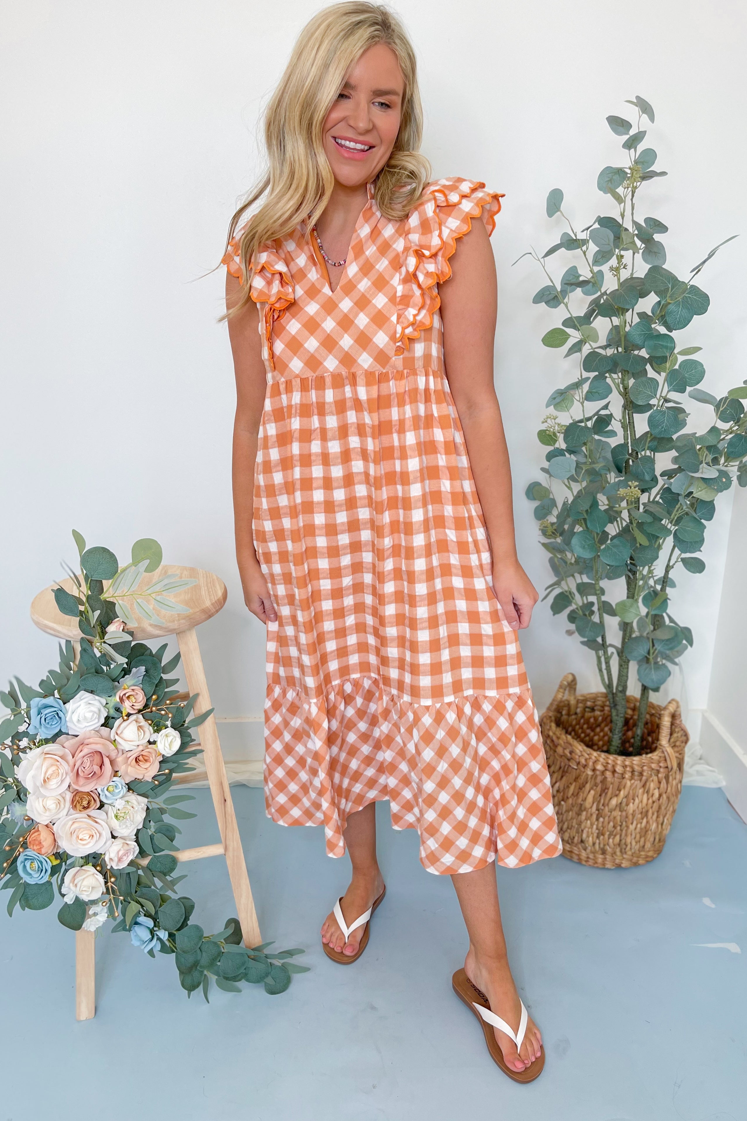 Joni Gingham Scalloped Ruffle Dress - Be You Boutique