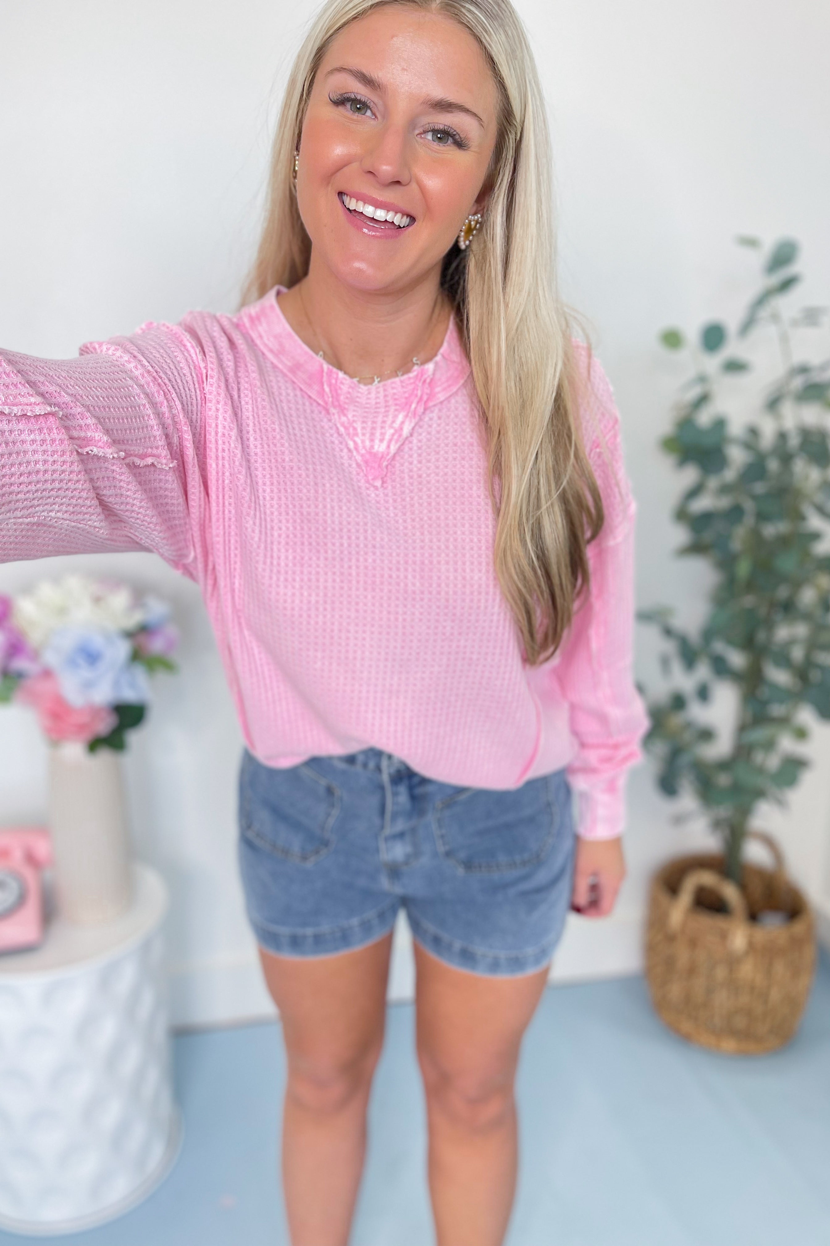 Malibu Thermal Knit Mineral Washed Long Sleeve Top *FINAL SALE* - Be You Boutique