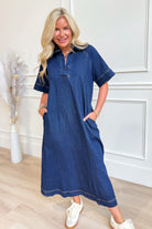 Kiana Denim Raglan Sleeve Midi Dress - Be You Boutique
