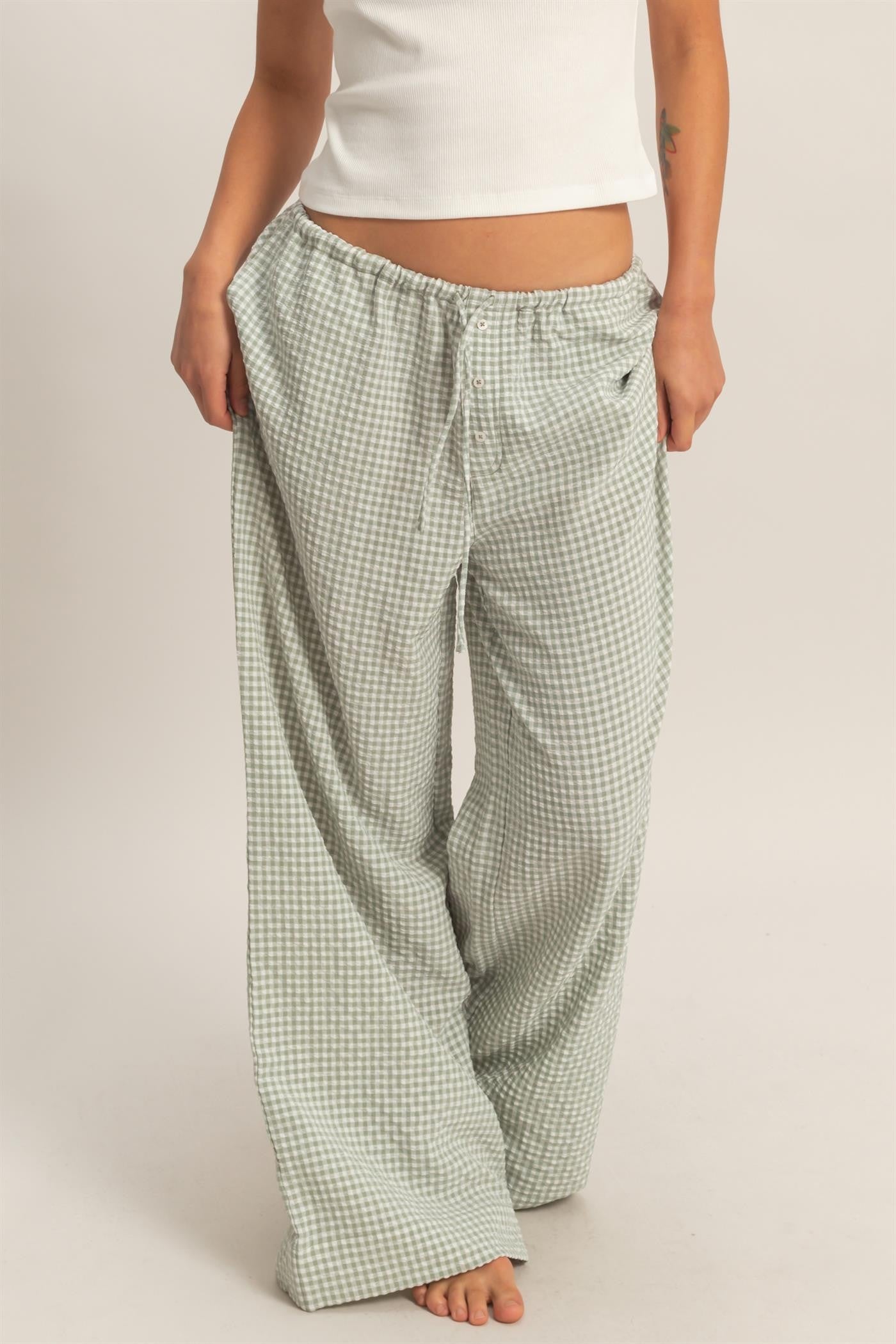 Carrie Gingham Wide Leg Pant - Be You Boutique