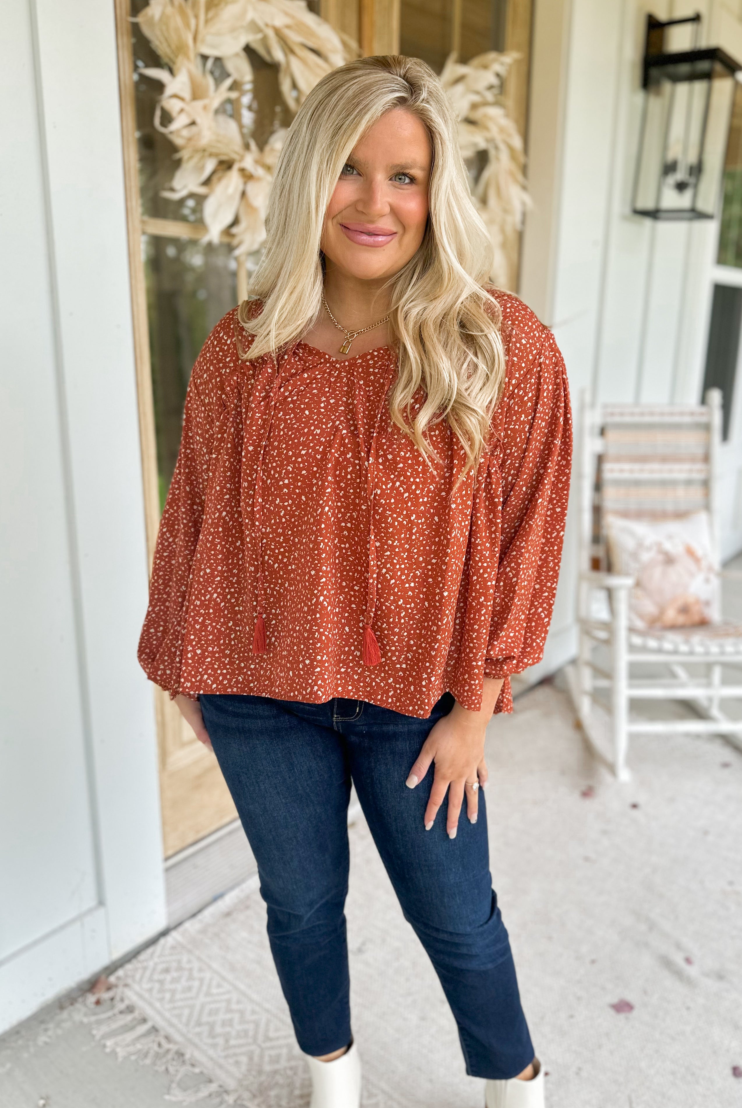 Paisley Ruffled Rust Floral Top - Be You Boutique