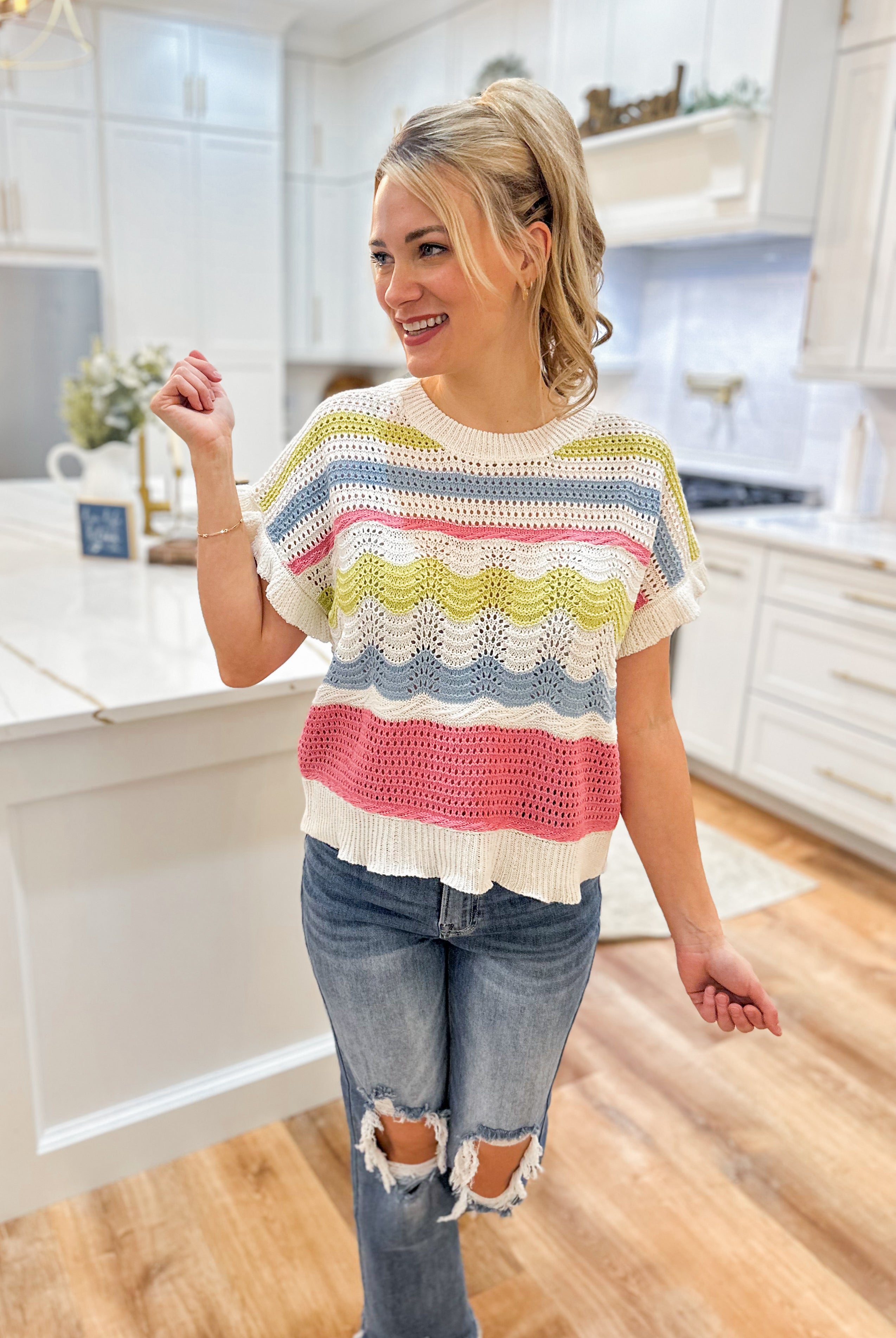 Keziah Colorblock Crochet Knit Sweater - Be You Boutique