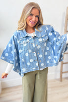 TWENTIFOURTH Otis Polka Dot Cape Button Down Jacket, stylish 140 outerwear with polka dot pattern and button details.