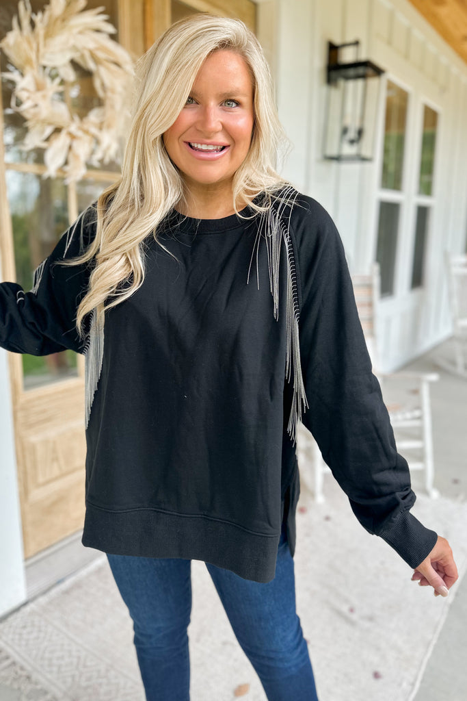 Shayla Metal Fringe Detail Oversized Sweatshirt Top - Be You Boutique