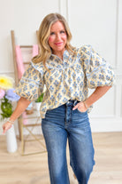 Eleanor Striped Contrasted Trim Floral Top - Be You Boutique