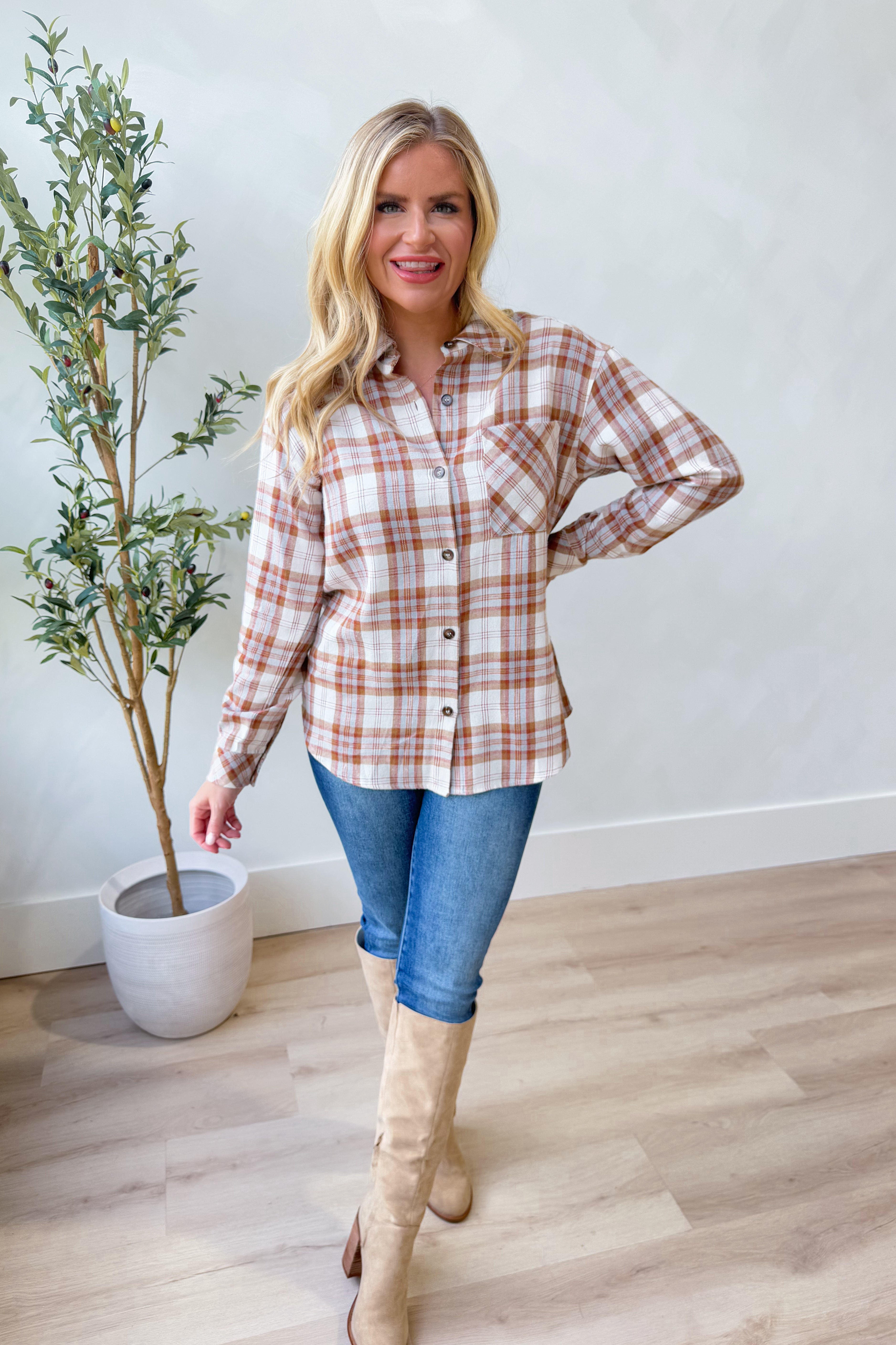 Lenny Flannel Button Down Top - Be You Boutique