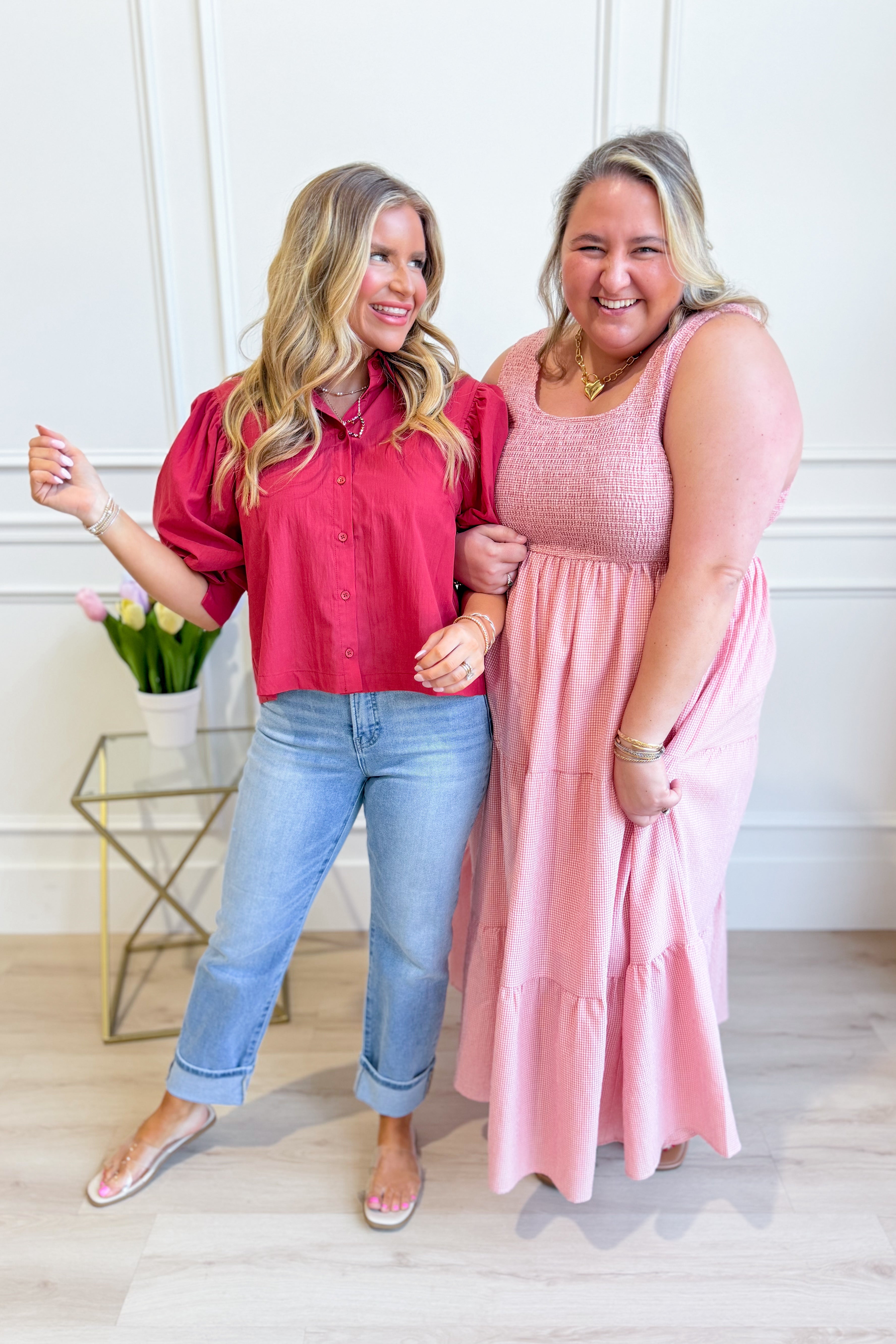 Pink gingham midi dress by BAEVELY featuring a classic pattern and elegant, dressy design perfect for special occasions.