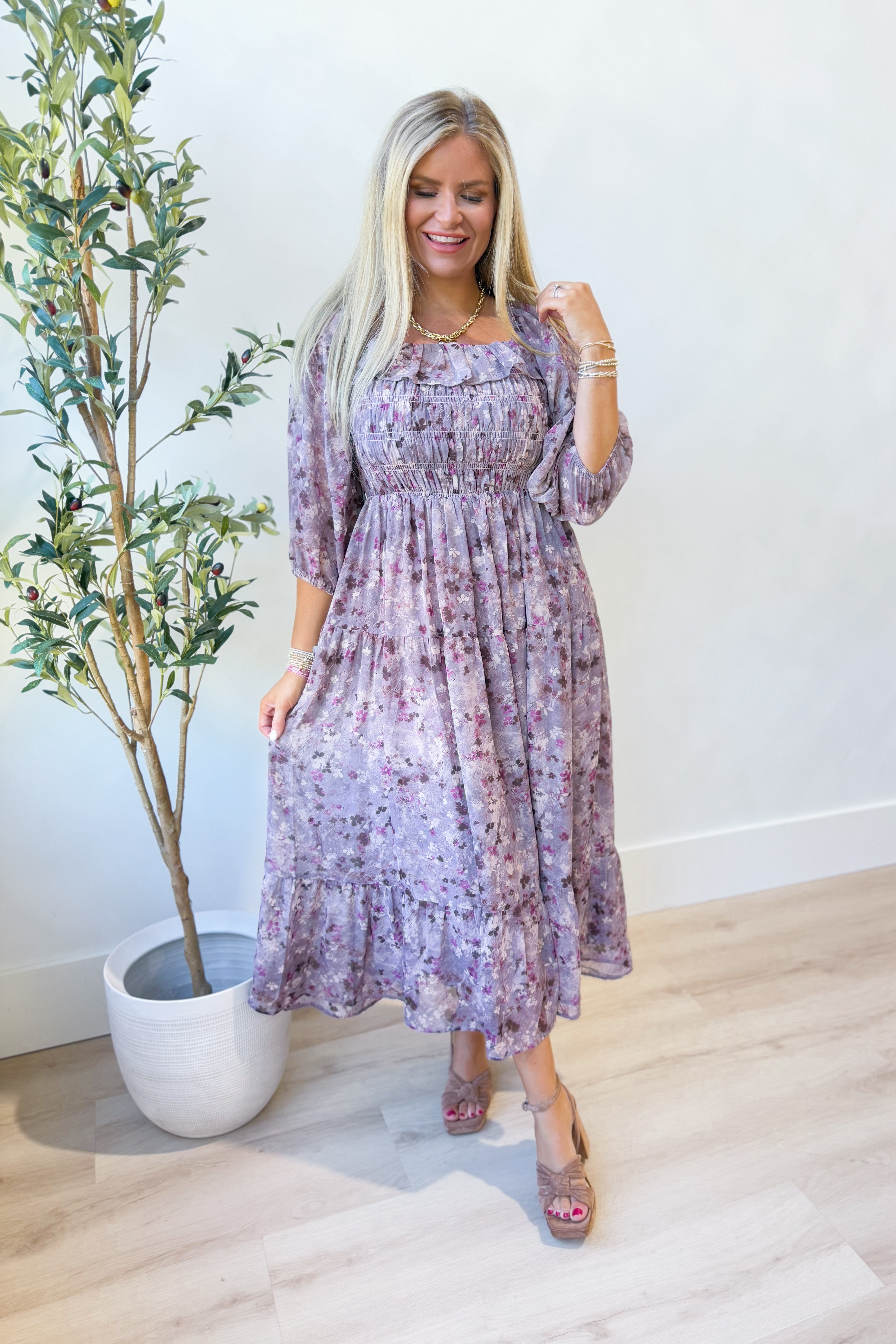 Scarlett Floral Smocked Midi Dress - Be You Boutique