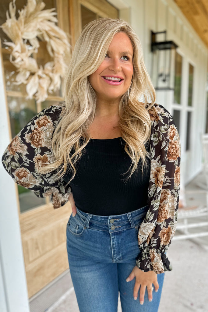 Silas Open Back Floral Bubble Sleeve Bodysuit - Be You Boutique