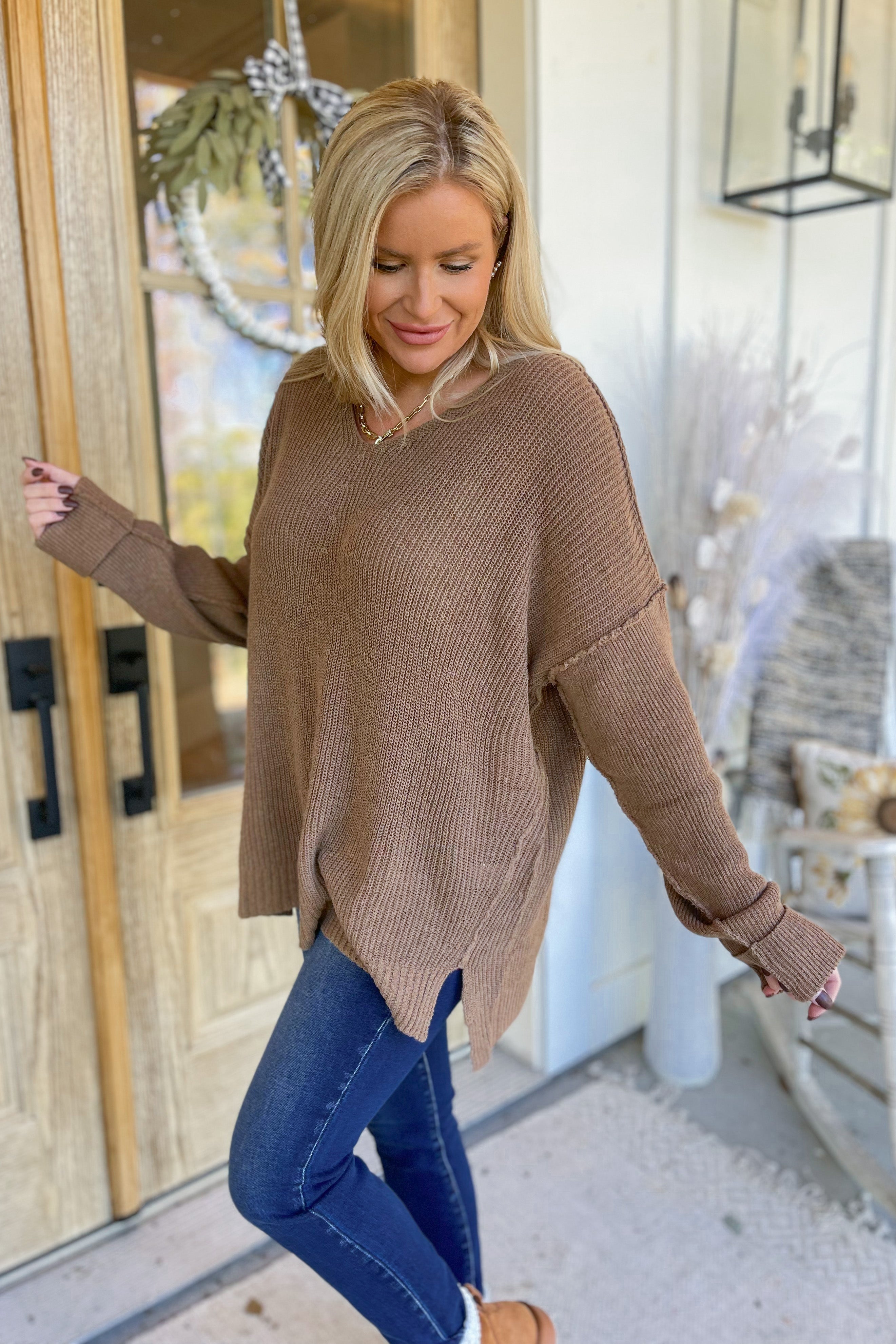 Tommy V Neck Drop Shoulder Loose Fit Knit Sweater [S-3X] - Be You Boutique