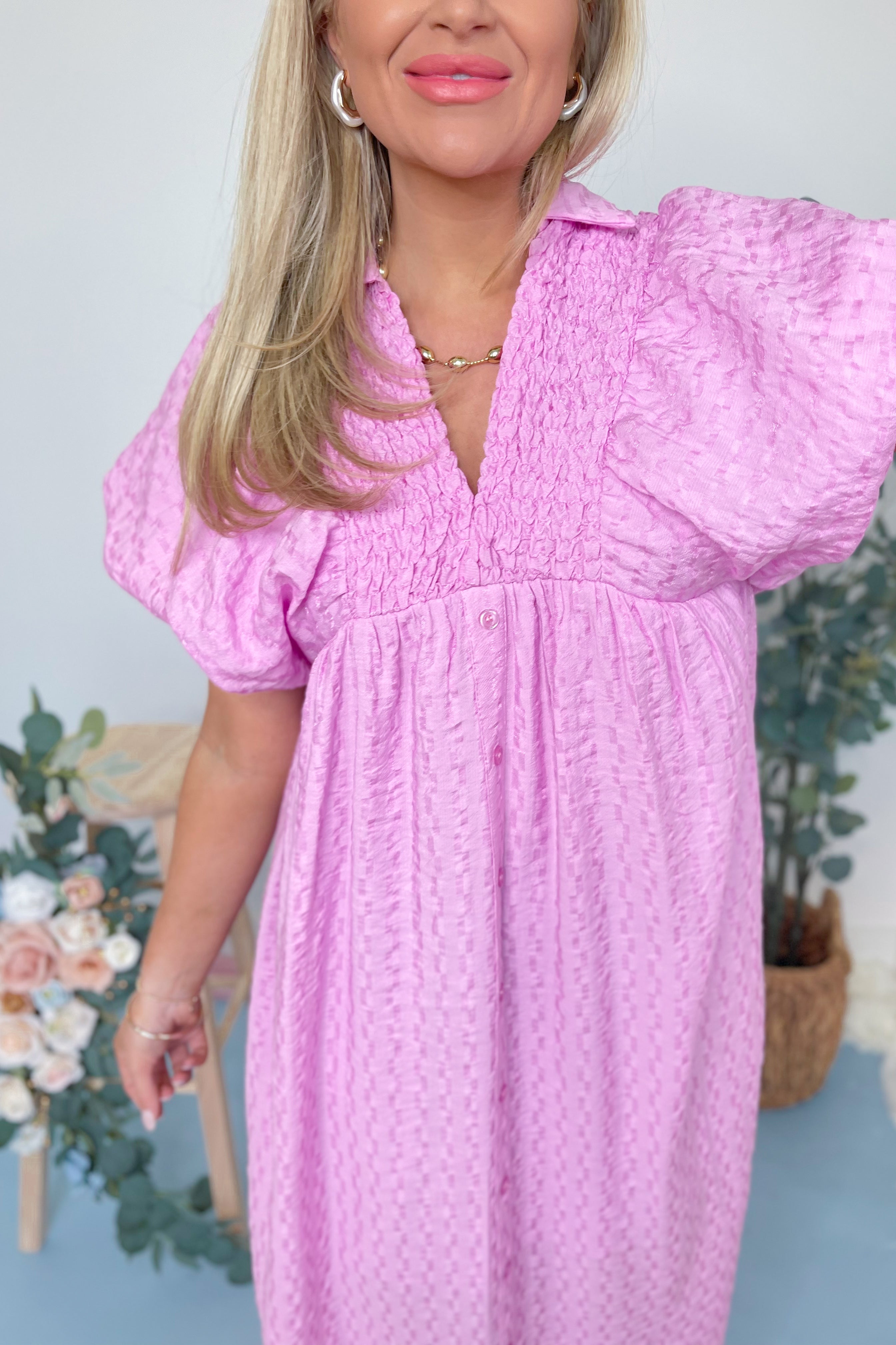 Sophia Textured Button Up Midi Dress - Be You Boutique