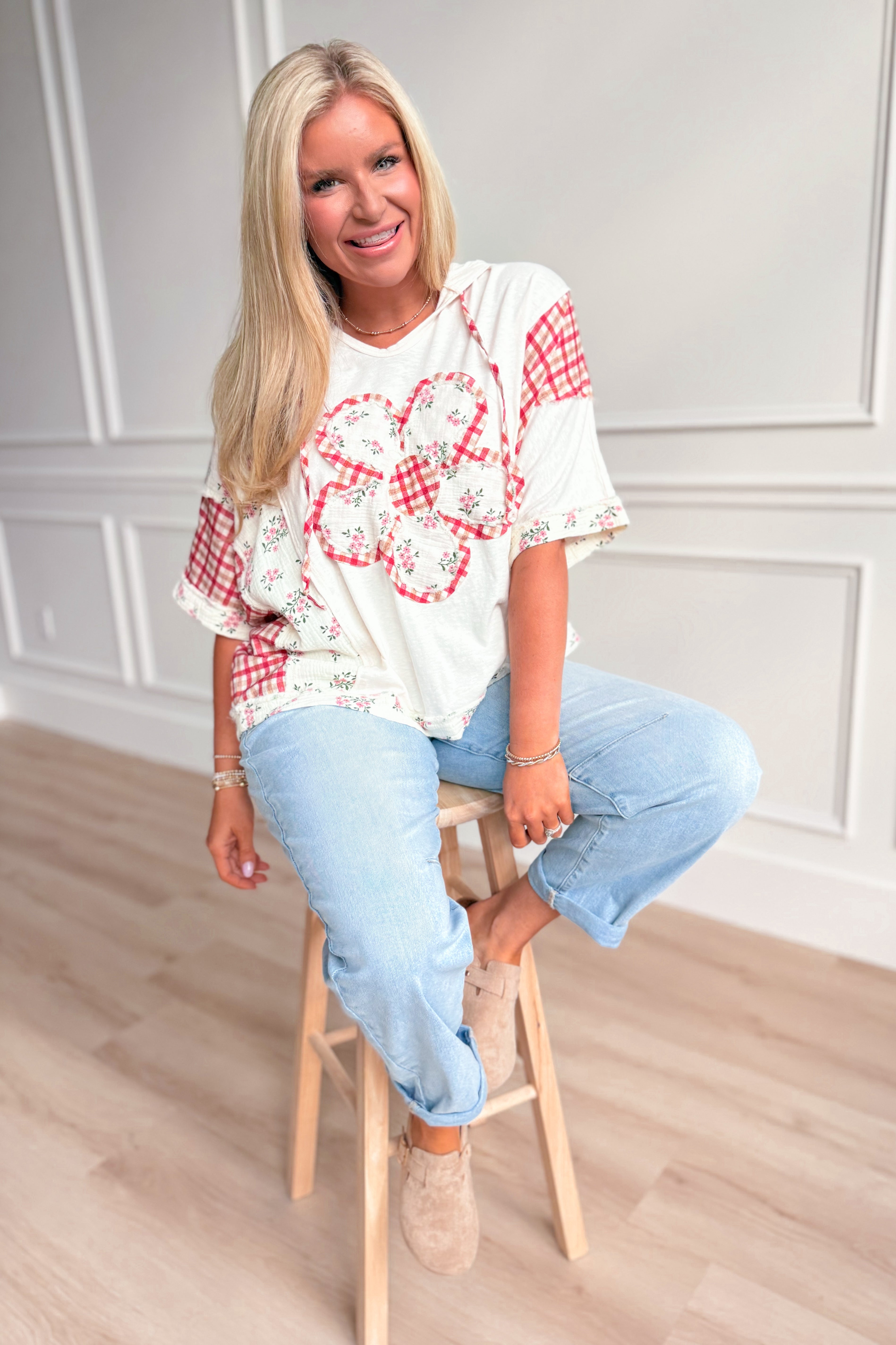 Hannah Flower Patch Plaid Pullover - Be You Boutique