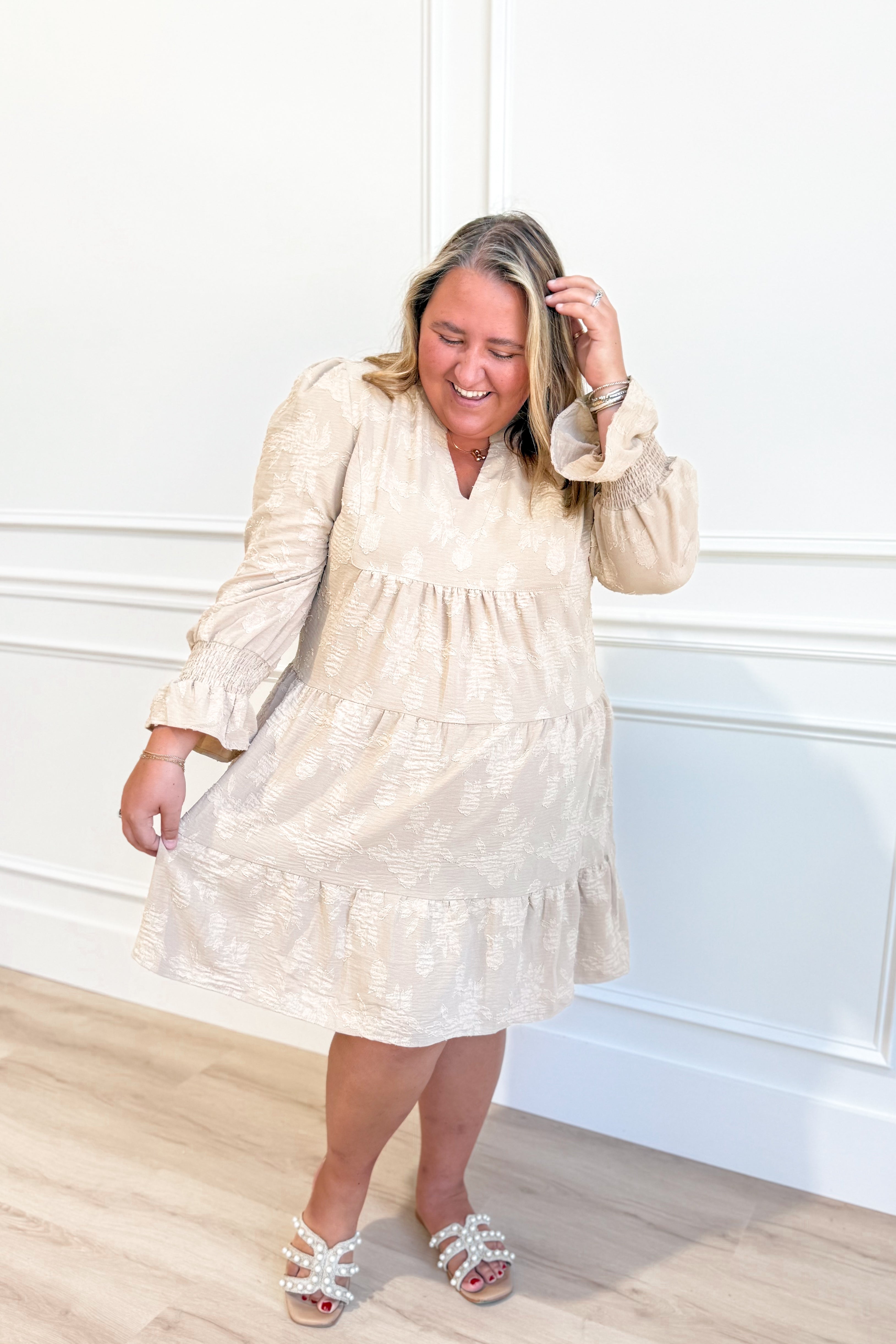 Steph Jacquard Tiered Dress - Be You Boutique