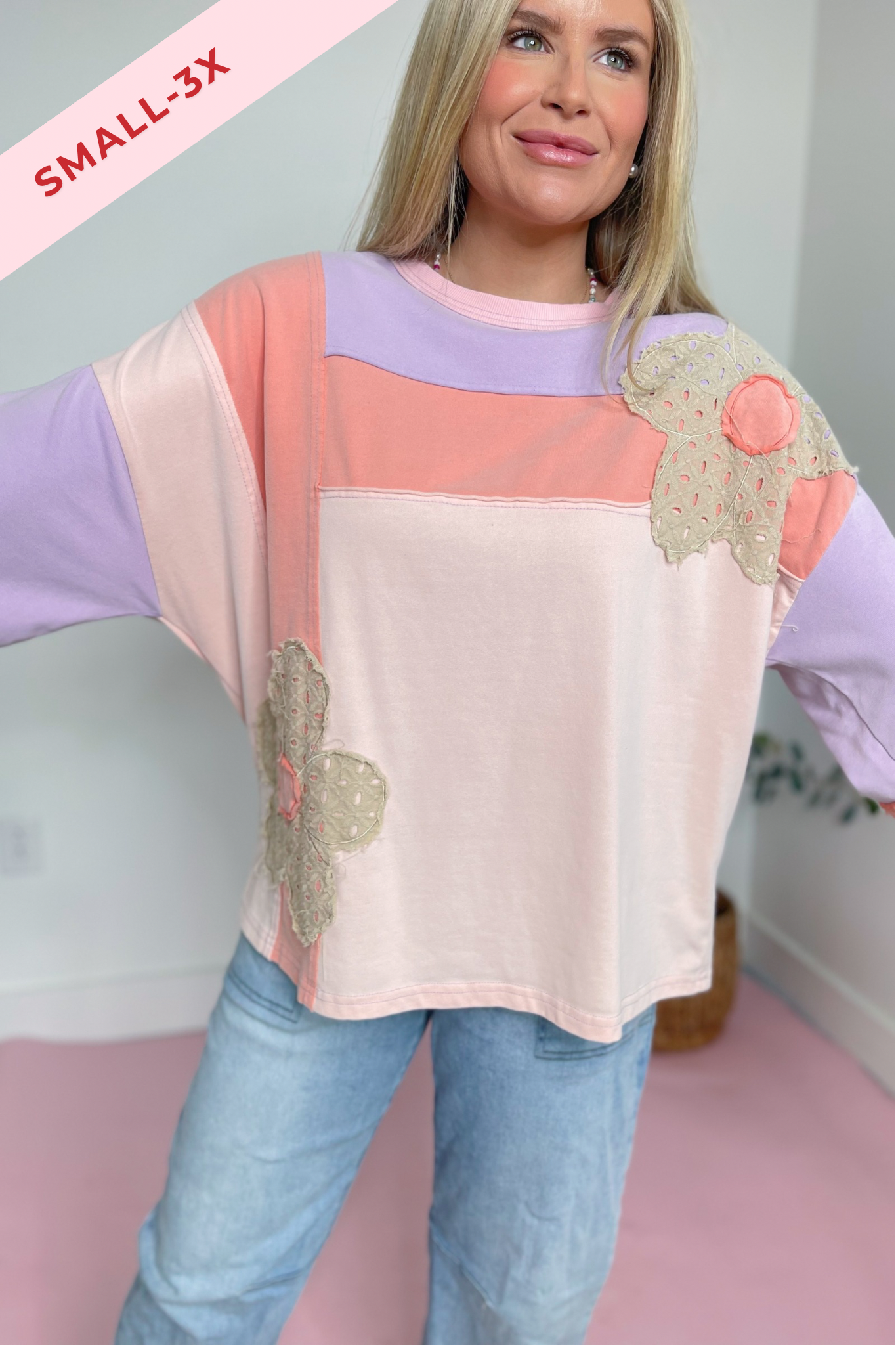 Hannah Flower Patch Color Block Top - Be You Boutique