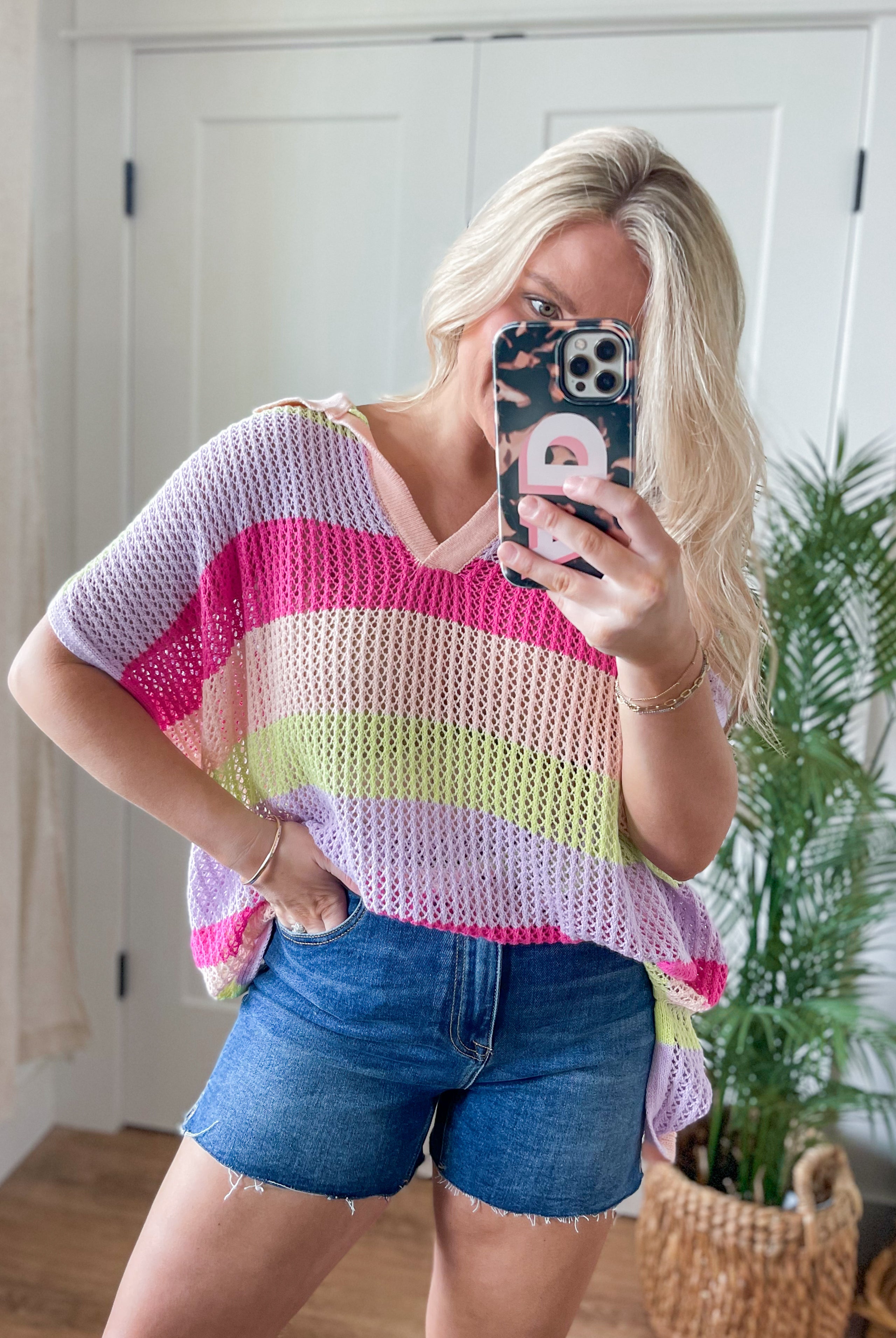 Aurora Multi Color Stripe Knit Lightweight Sweater Top - Be You Boutique
