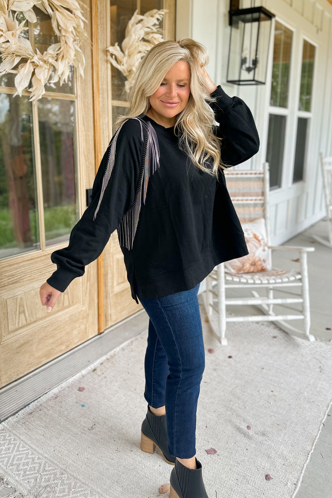 Shayla Metal Fringe Detail Oversized Sweatshirt Top - Be You Boutique