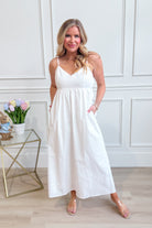 WISHLIST Rita Cami casual midi dress in a flowy fabric, featuring a fitted bodice and adjustable straps, perfect for everyday wear.