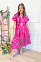 Kristen Striped Zip Up Midi Dress - Be You Boutique