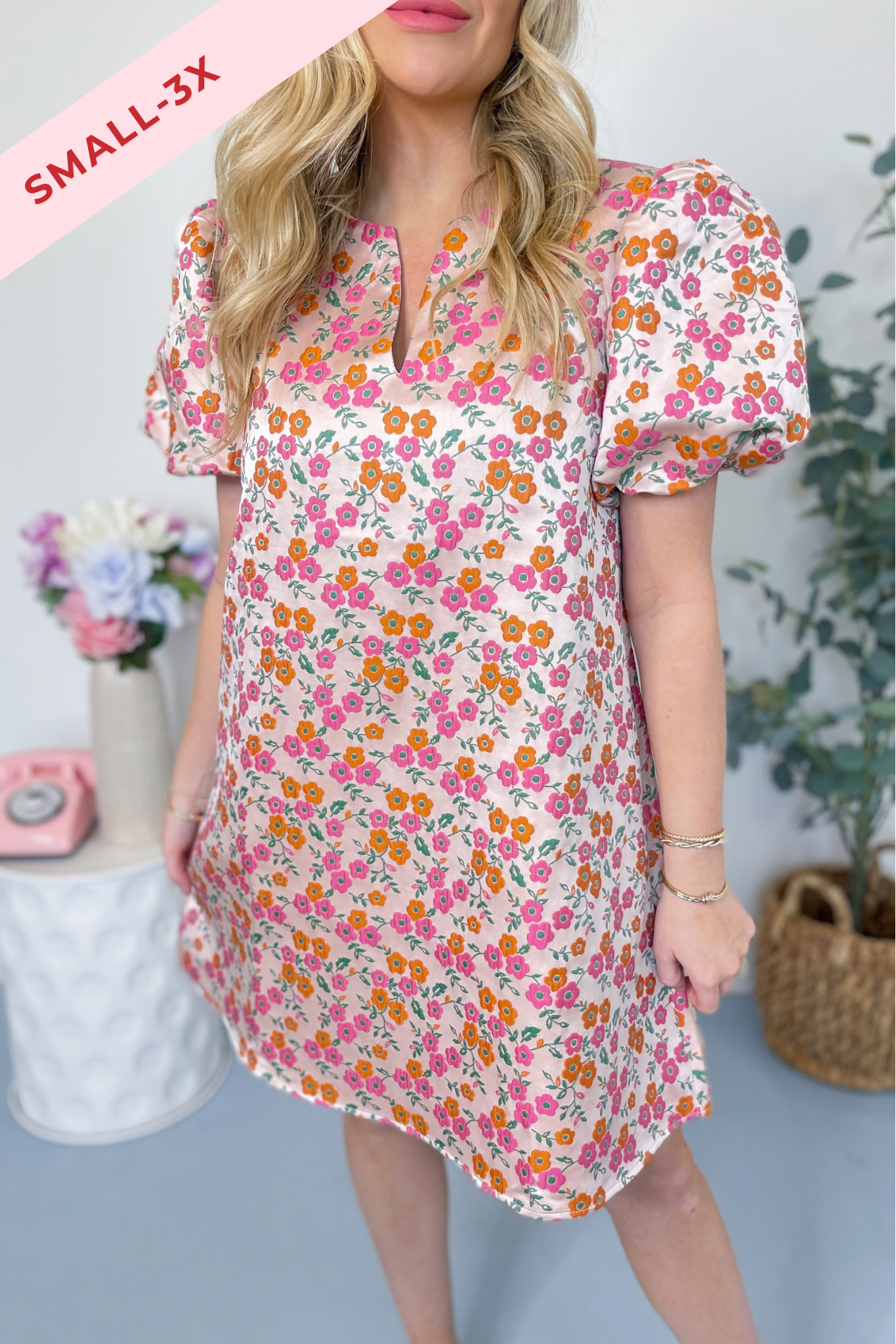 Cindy Floral Embroidered Puff Sleeve Dress - Be You Boutique
