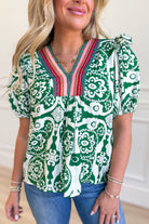 Lisa Multi Patchwork V Neck Top - Be You Boutique