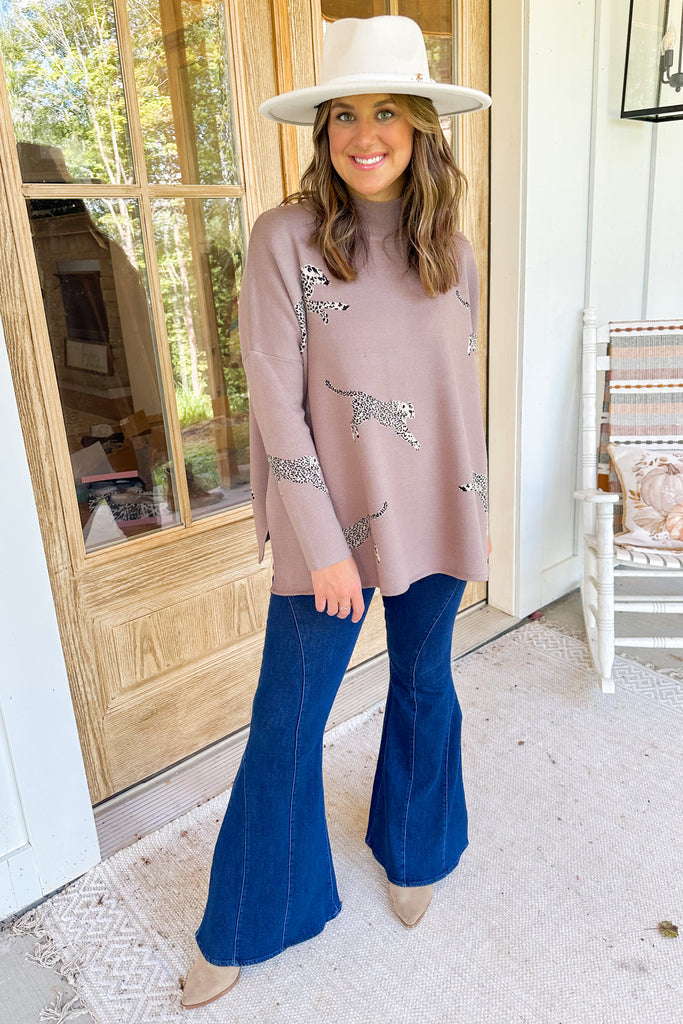 Lola Mock Neck Long Sleeve Animal Print Sweater - Be You Boutique