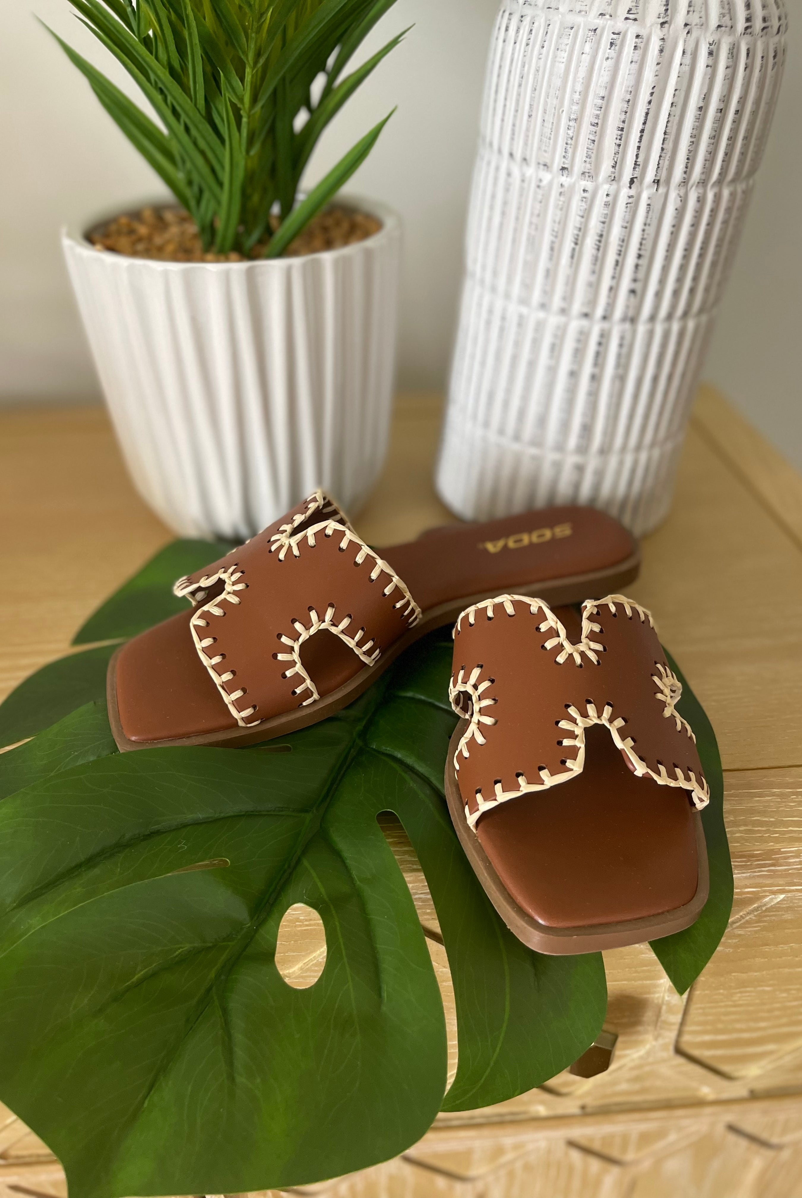 Finity H-strap Stitched Flat Slide Sandals - Be You Boutique