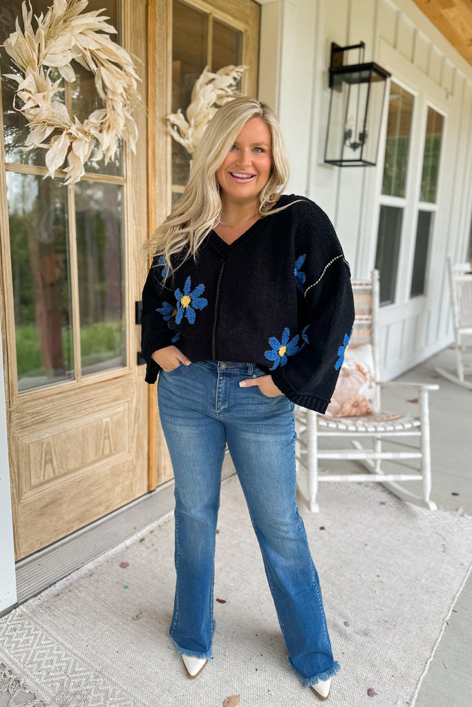 Emmett V Neck Floral Chenille Pullover Sweater - Be You Boutique