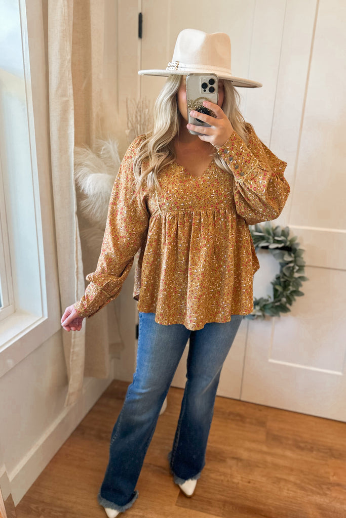 Walker Floral Trimmed Baby Doll Blouse Top - Be You Boutique