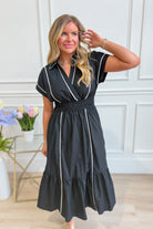 Carson Black Piping Seam Detailed Midi Dress - Be You Boutique
