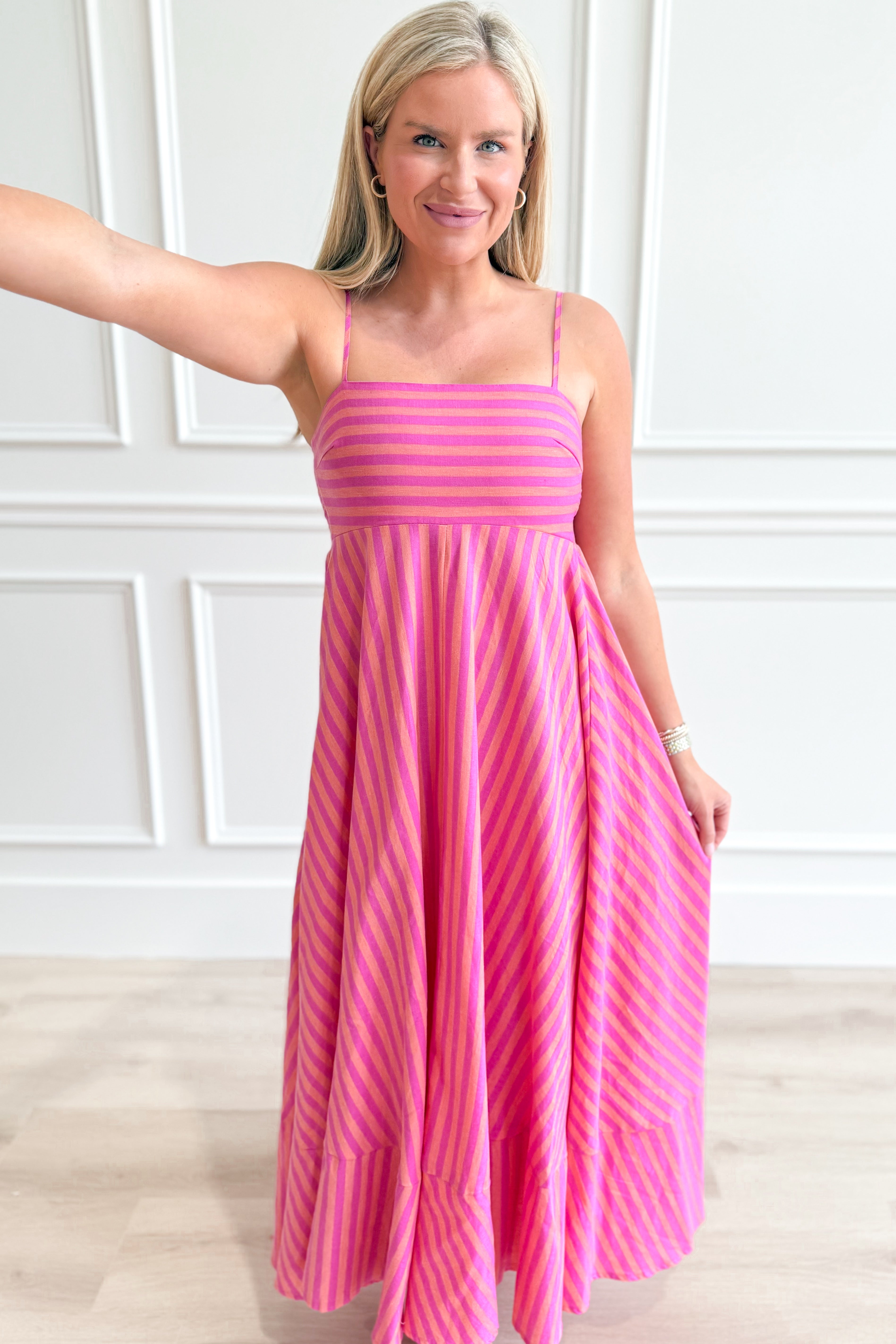 Daisy Striped Sleeveless Midi Dress - Be You Boutique