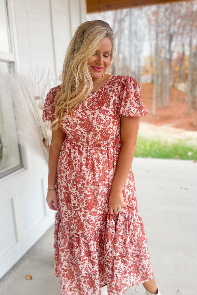 Kia Floral Print Round Neckline Midi Dress - Be You Boutique