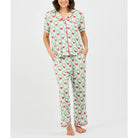 Mary Square Charlotte Holiday Wreath Pajama Set featuring short sleeve top and floral print pants, perfect for festive sleepwear.