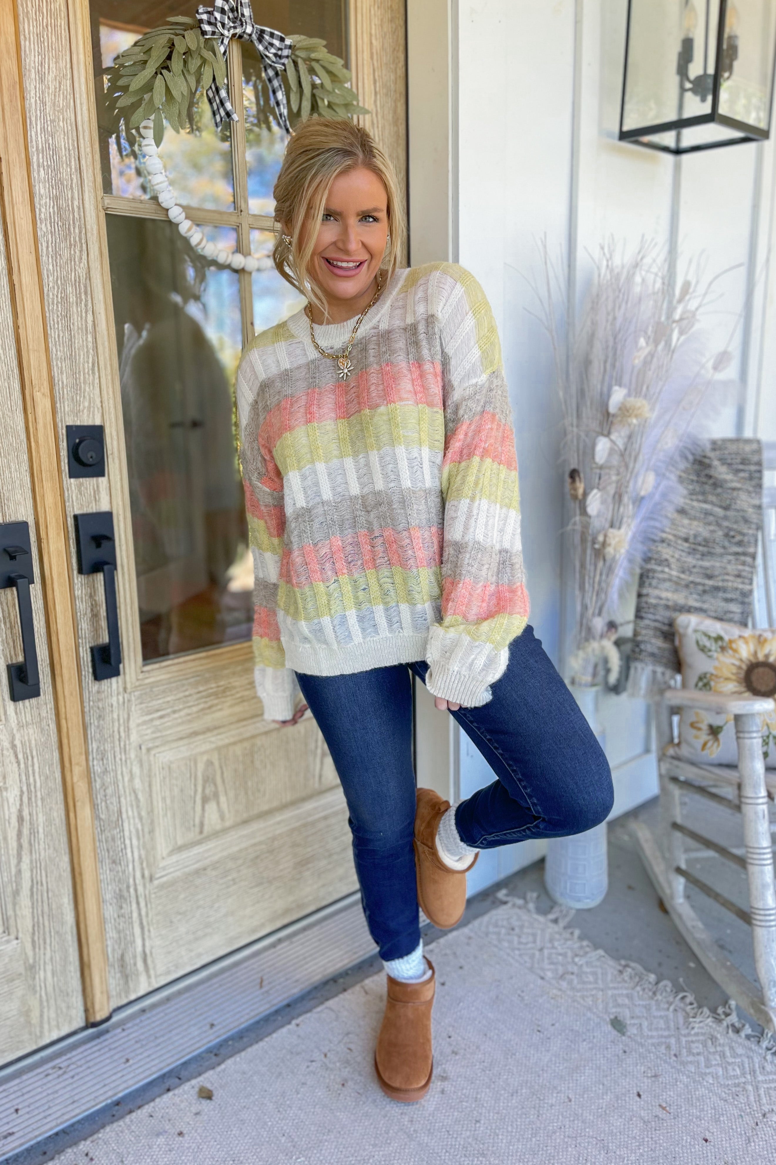Brian Multi Color Stripe Oversized Long Sleeve Sweater - Be You Boutique