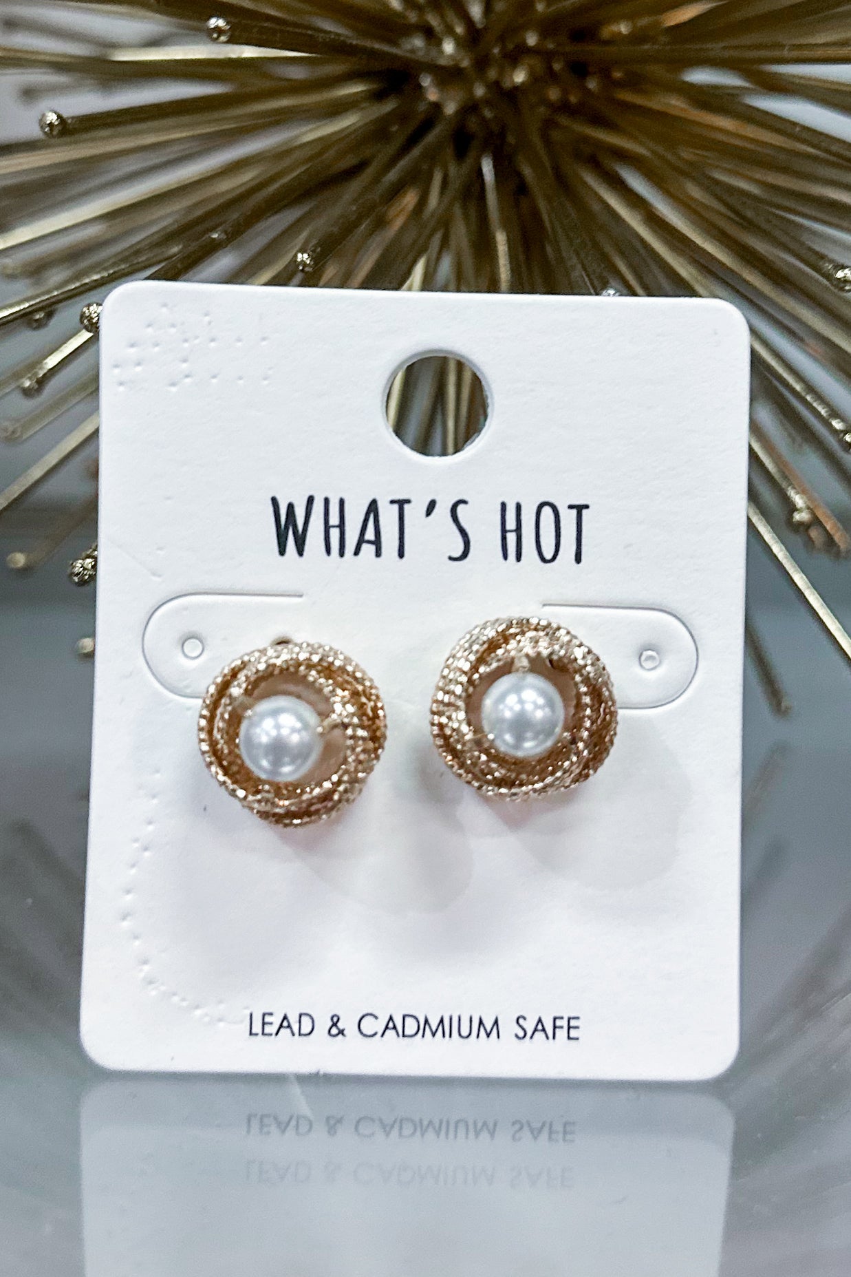 Georgie Gold Textured Knot Pearl Stud Earrings - Be You Boutique