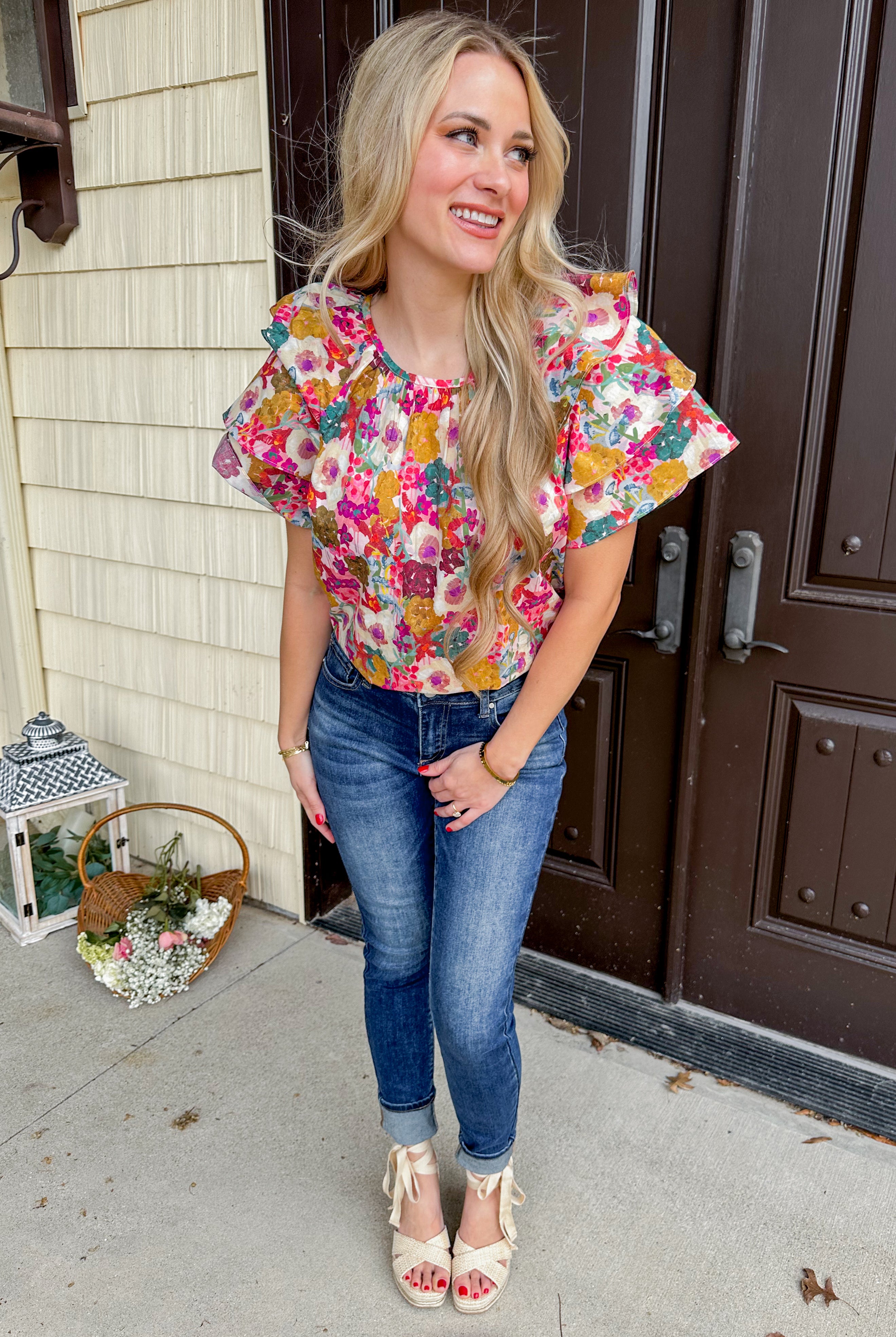 Mary Floral Print Short Sleeve Ruffle Detail Top - Be You Boutique