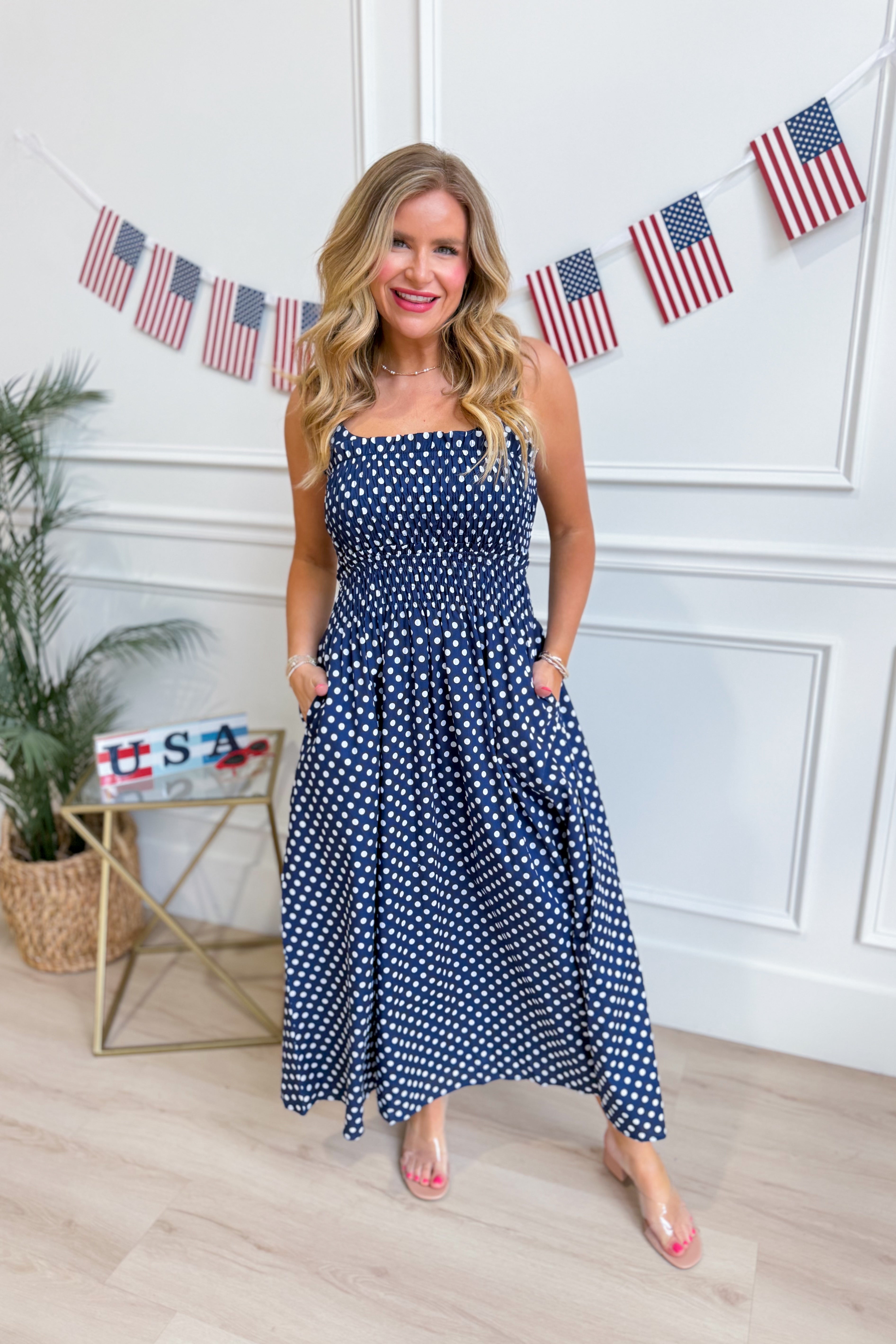 Katrina Polka Dot Smocked Bust Dress *FINAL SALE* – Be You Boutique