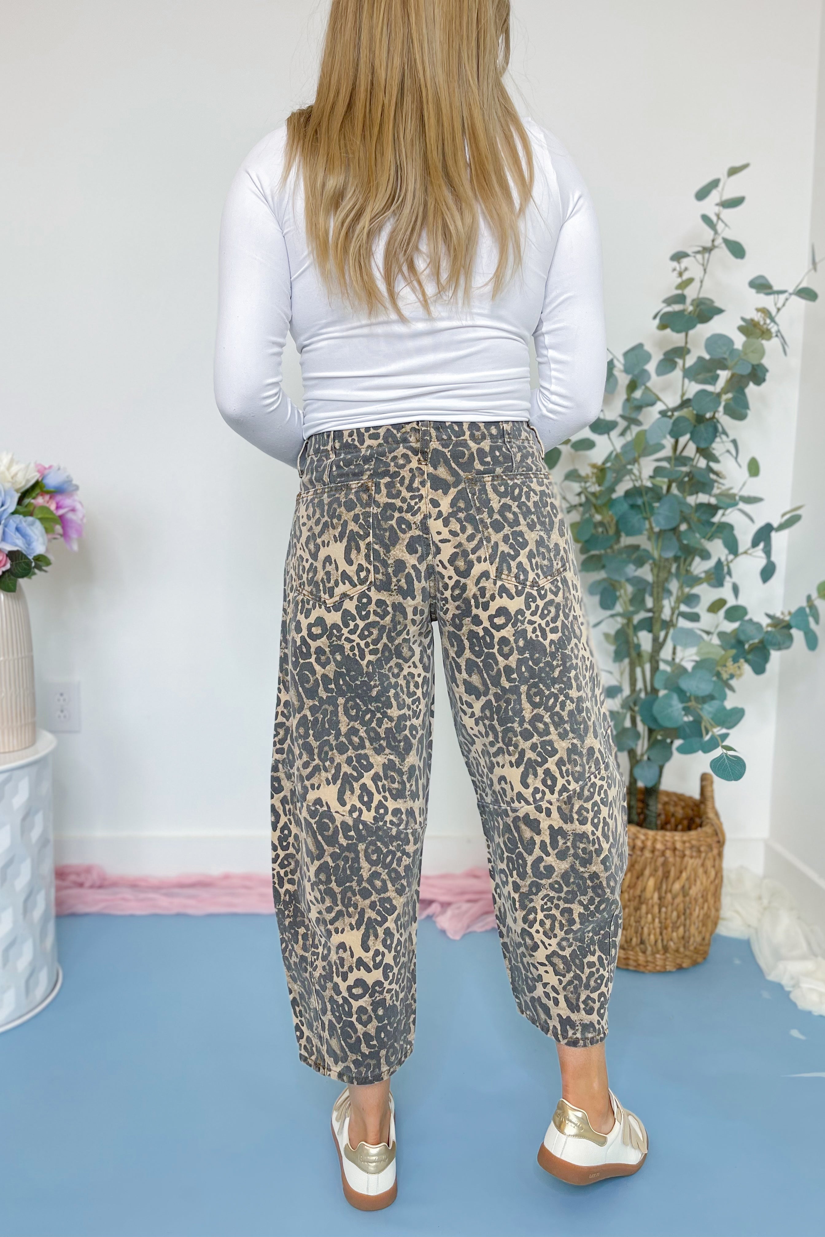 Steffan Leopard Print Washed Twill Barrel Pant - Be You Boutique