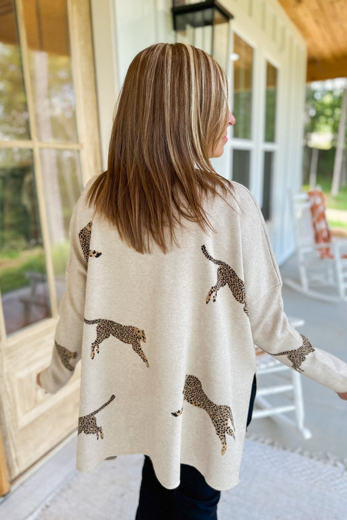 Lola Mock Neck Long Sleeve Animal Print Sweater - Be You Boutique