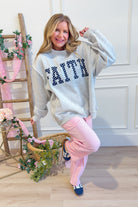 Faith Polka Dot Mock Embroidered Sweatshirt - Be You Boutique