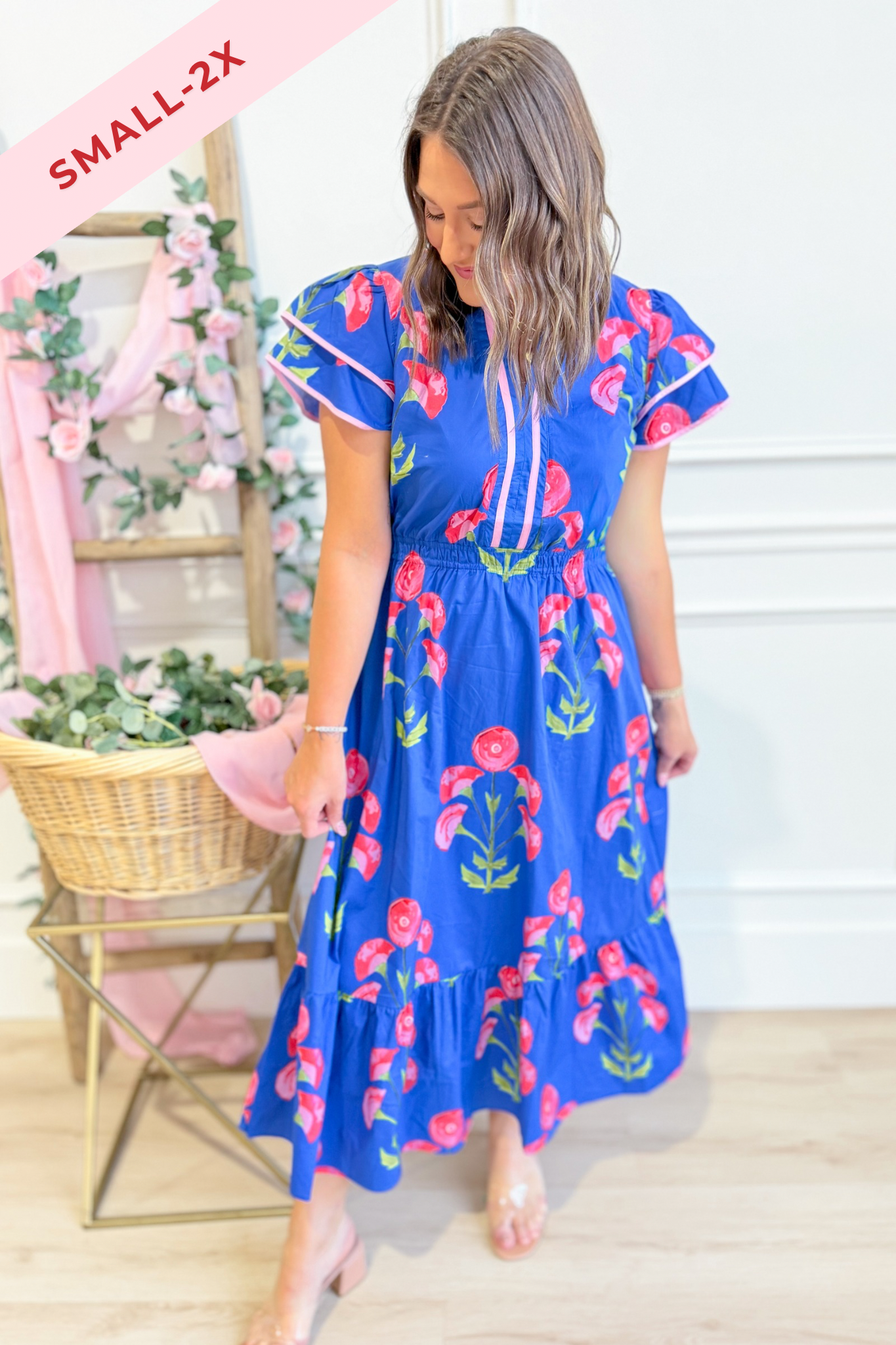 Maybel Floral Flutter Sleeve Dress - Be You Boutique